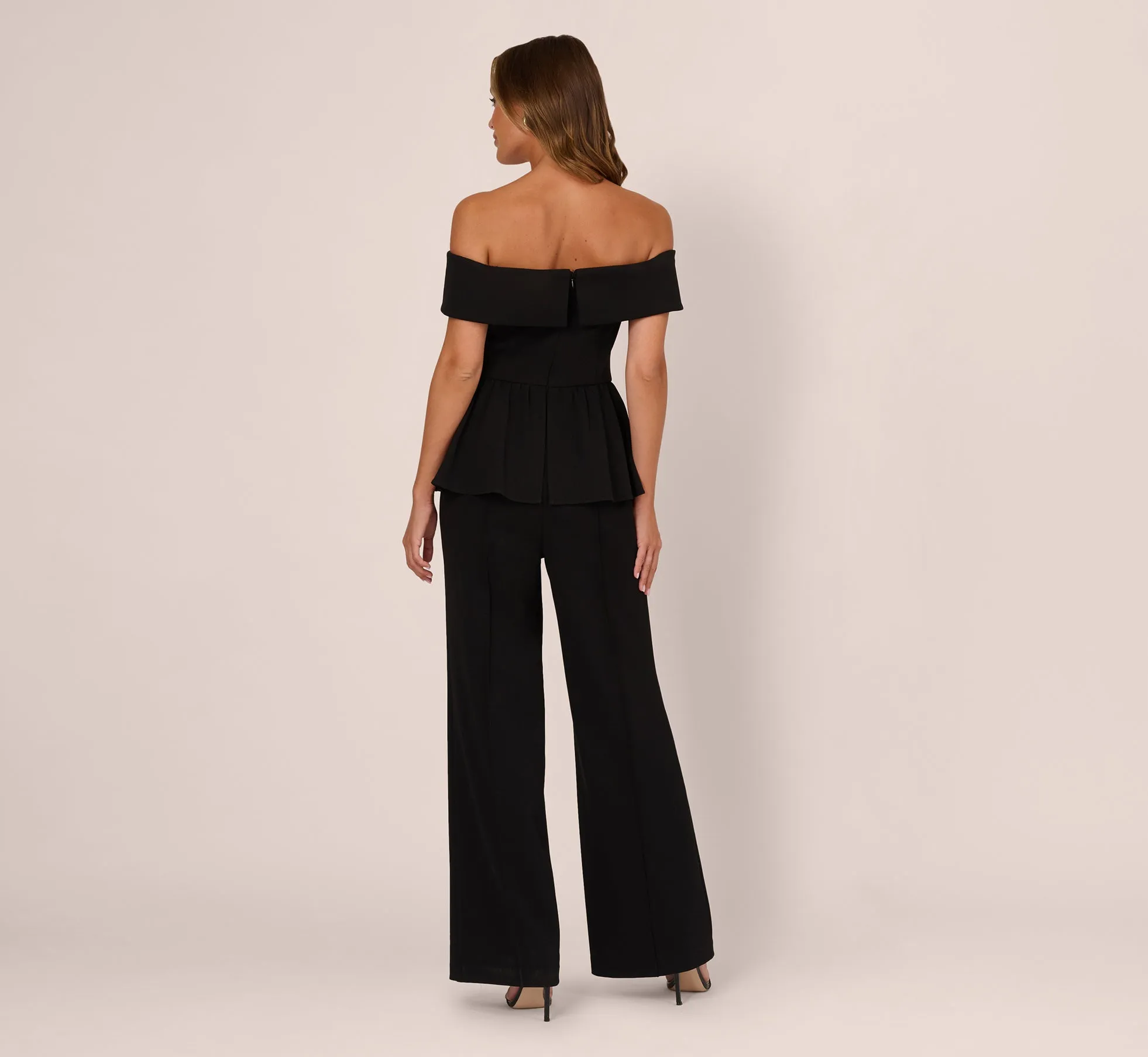 Off Shoulder Crepe Peplum Jumpsuit In Black sold by Adrianna Papell product image thumbnail 5