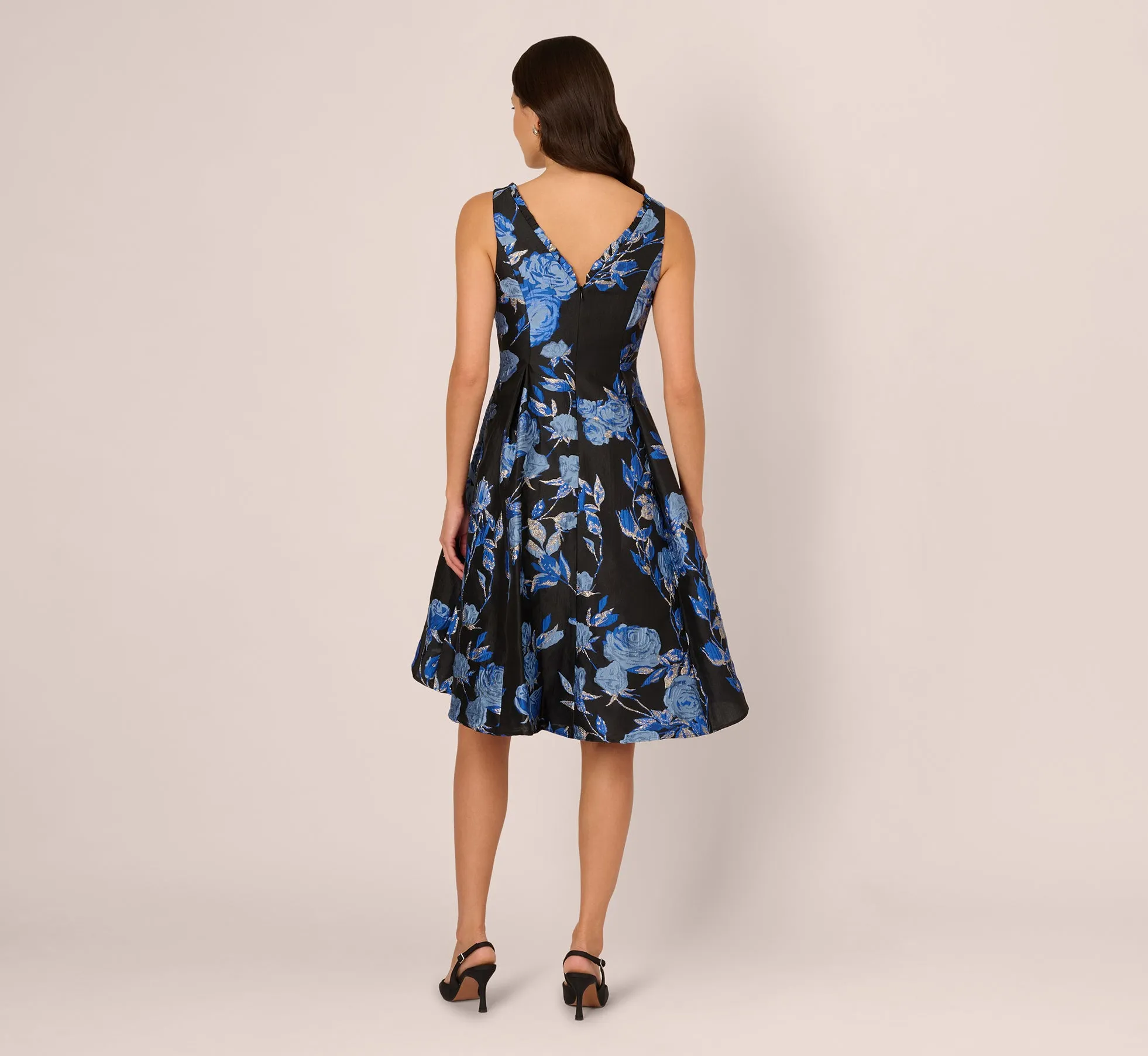 Floral Jacquard Short Fit And Flare Dress In Blue Black Multi sold by Adrianna Papell product image thumbnail 5
