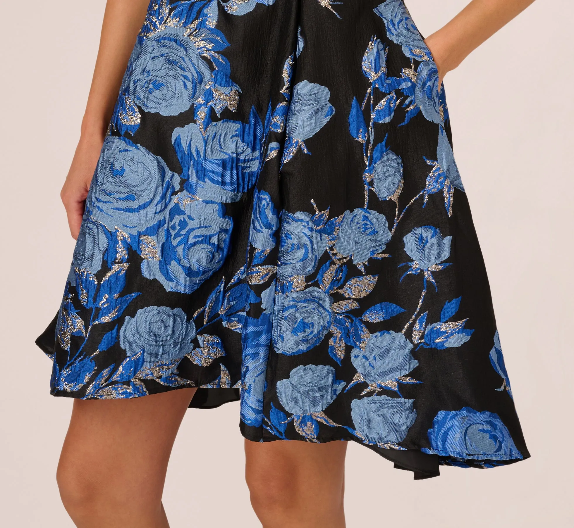 Floral Jacquard Short Fit And Flare Dress In Blue Black Multi sold by Adrianna Papell product image thumbnail 3