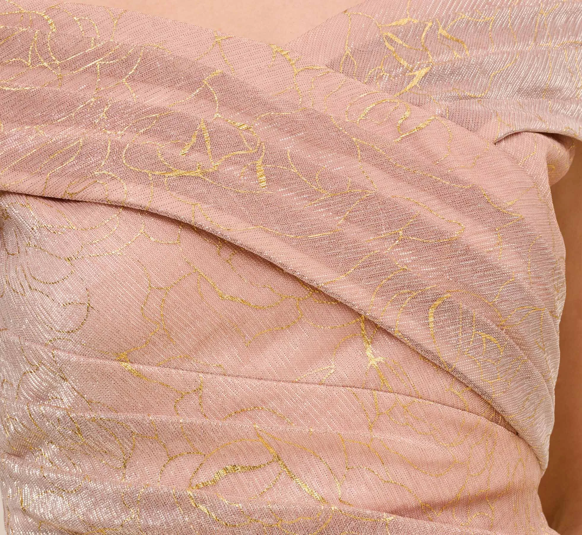 Metallic Rose Motif Off-The-Shoulder Long Gown In Rose Gold sold by Adrianna Papell product image thumbnail 3