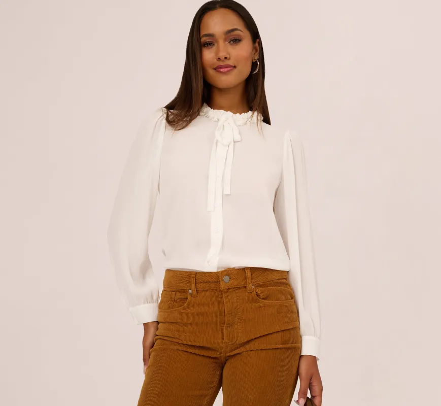 Long Sleeve Semisheer Floral Collar Blouse In Ivory sold by Adrianna Papell