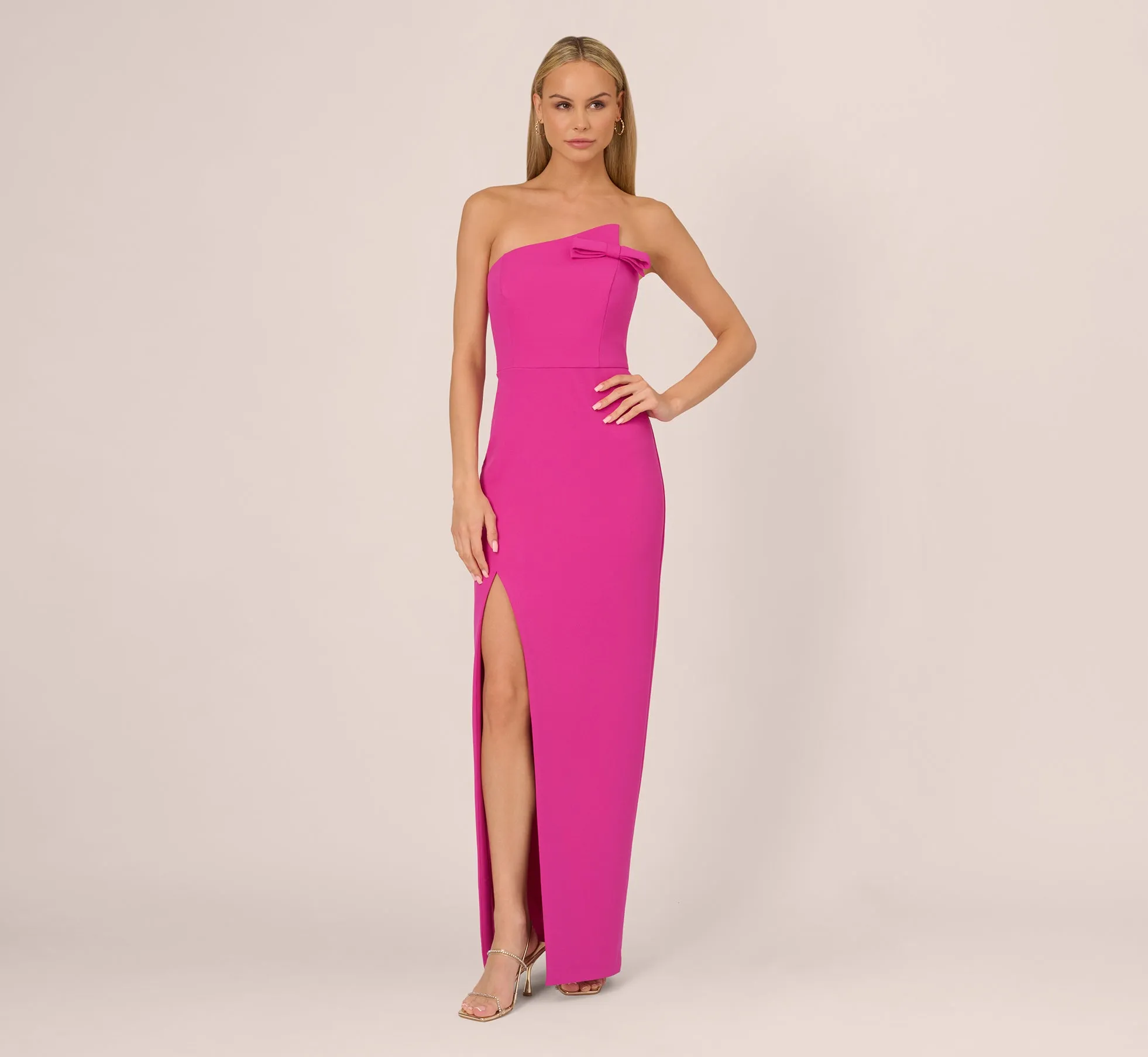 Knit Crepe Strapless Gown With Asymmetrical Neckline In Electric Passion sold by Adrianna Papell