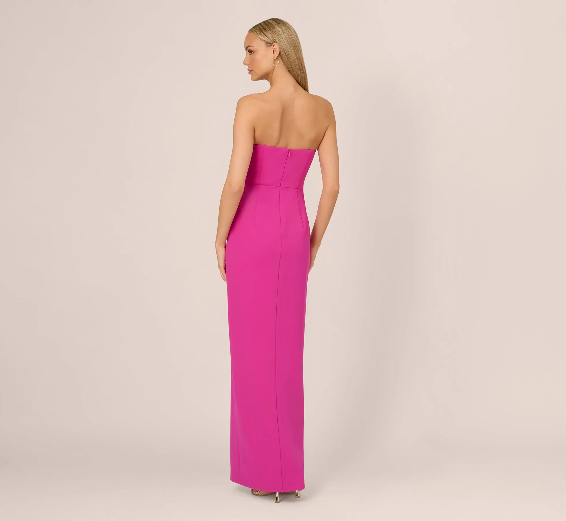 Knit Crepe Strapless Gown With Asymmetrical Neckline In Electric Passion sold by Adrianna Papell product image thumbnail 4
