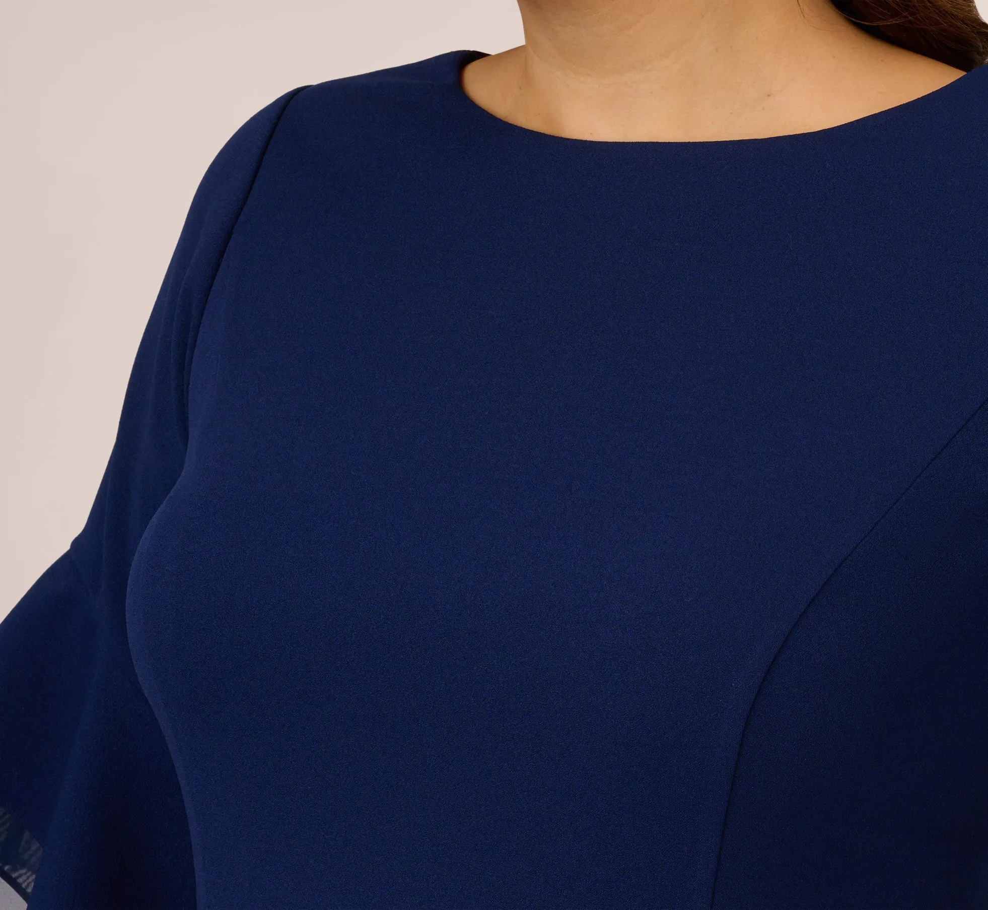 Plus Size Knit Crepe Sheath Dress With Tiered Three Quarter Sleeves In Navy Sateen sold by Adrianna Papell product image thumbnail 5