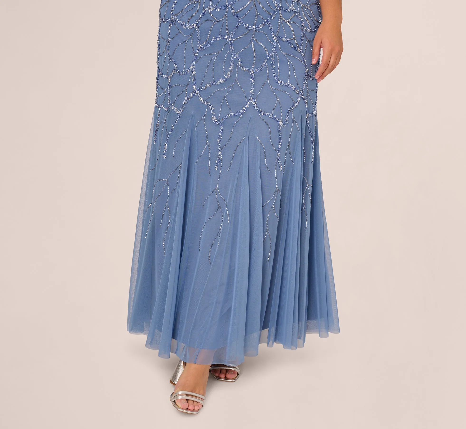 Plus Size Flutter Sleeve Surplice Beaded Gown In French Blue sold by Adrianna Papell product image thumbnail 4