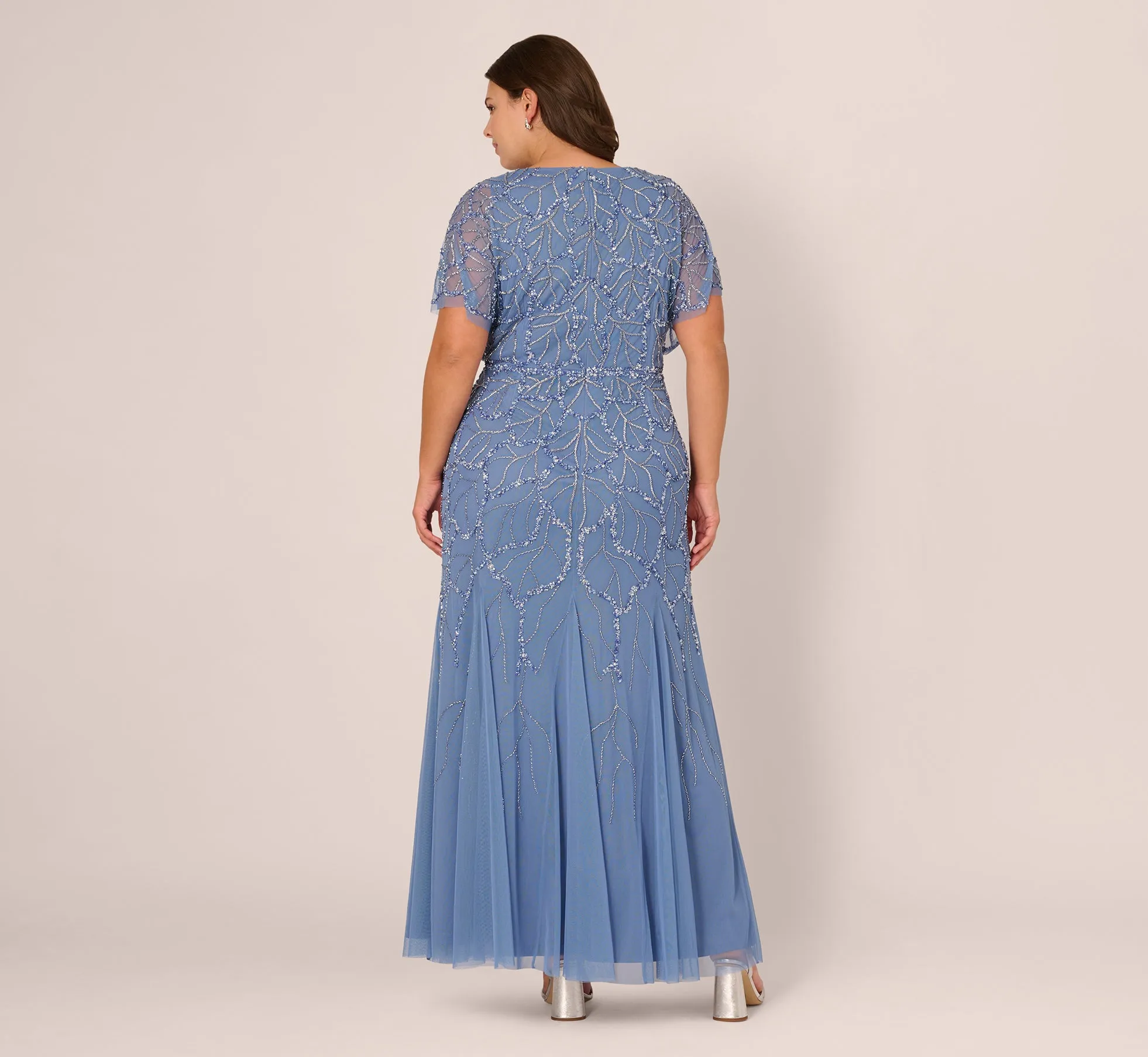 Plus Size Flutter Sleeve Surplice Beaded Gown In French Blue sold by Adrianna Papell product image thumbnail 5