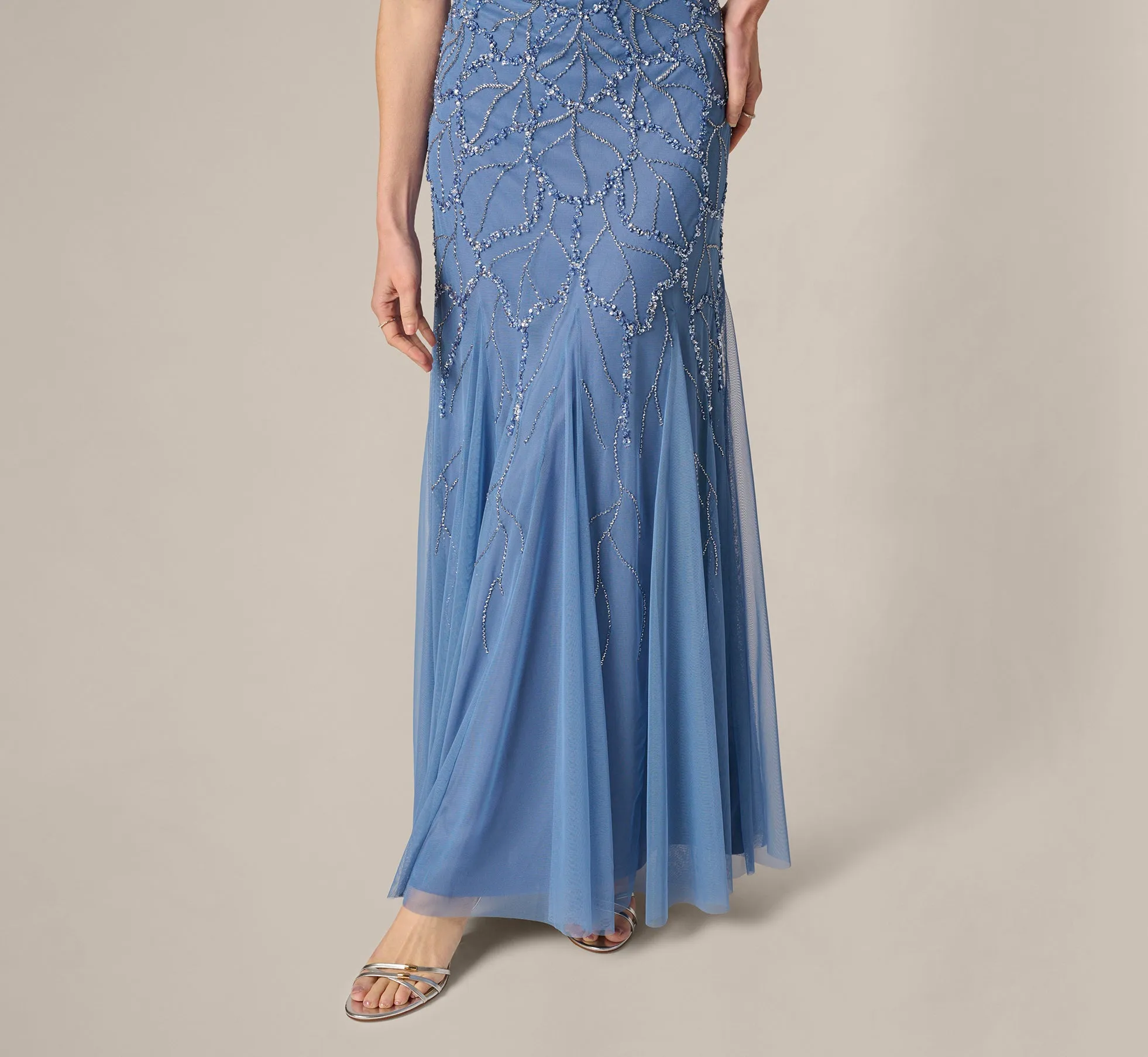 Flutter Sleeve Surplice Beaded Gown In French Blue sold by Adrianna Papell product image thumbnail 4