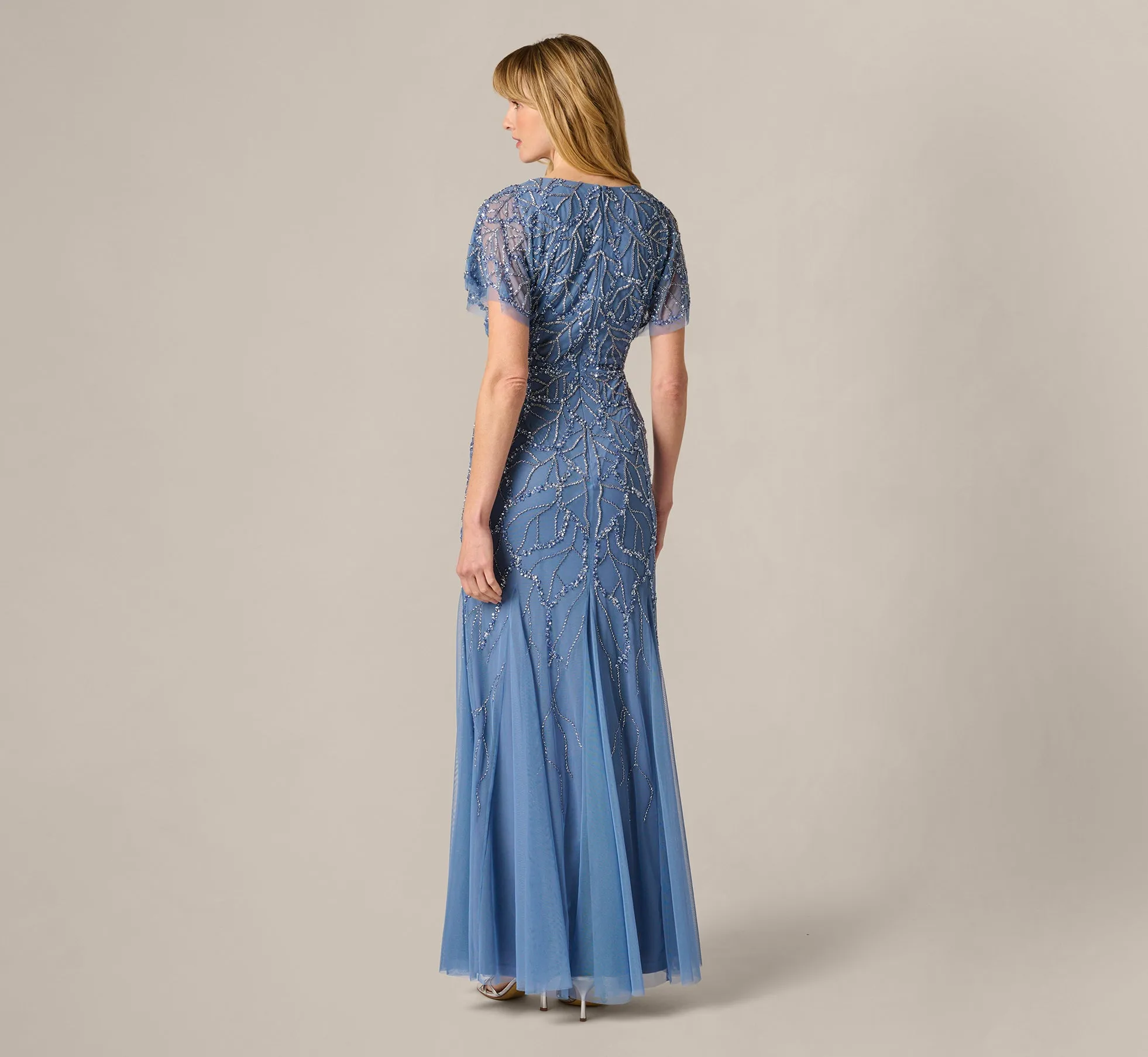 Flutter Sleeve Surplice Beaded Gown In French Blue sold by Adrianna Papell product image thumbnail 5