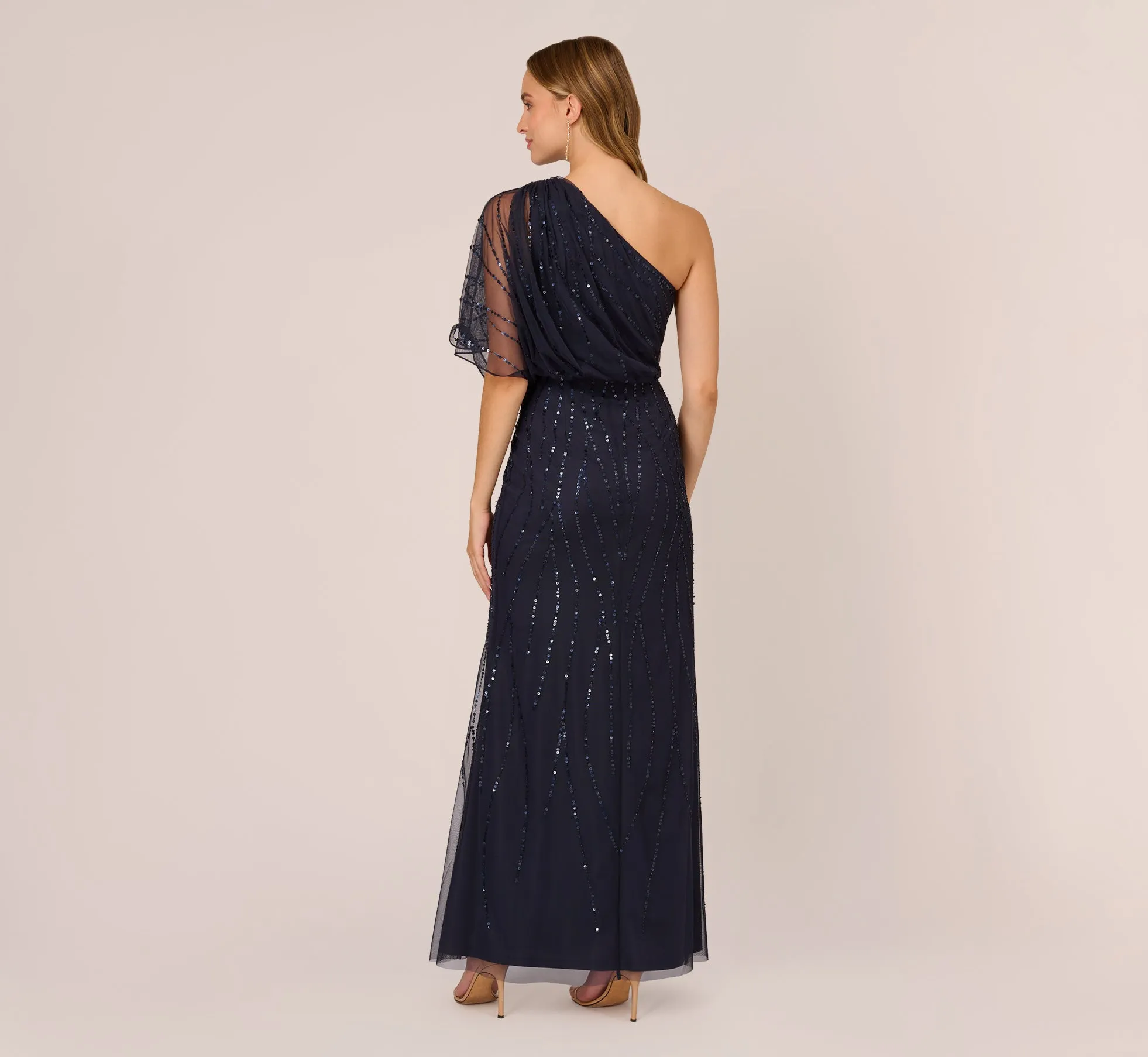 Draped One Shoulder Dress With Sequin Detail In Dusty Navy sold by Adrianna Papell product image thumbnail 5
