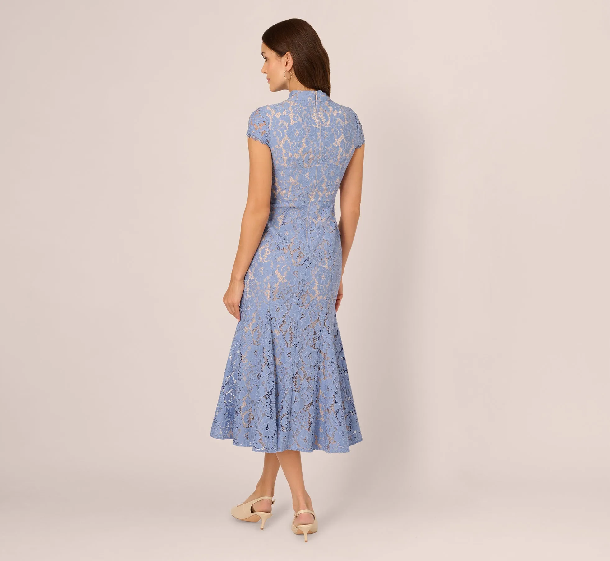 Cap Sleeve Lace Midi Dress In French Blue Nude sold by Adrianna Papell product image thumbnail 5
