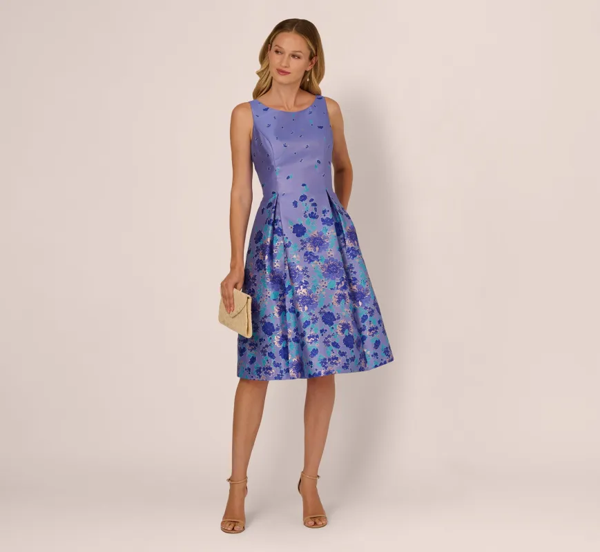 Sleeveless Floral Jacquard Fit And Flare Dress In Blue Multi sold by Adrianna Papell