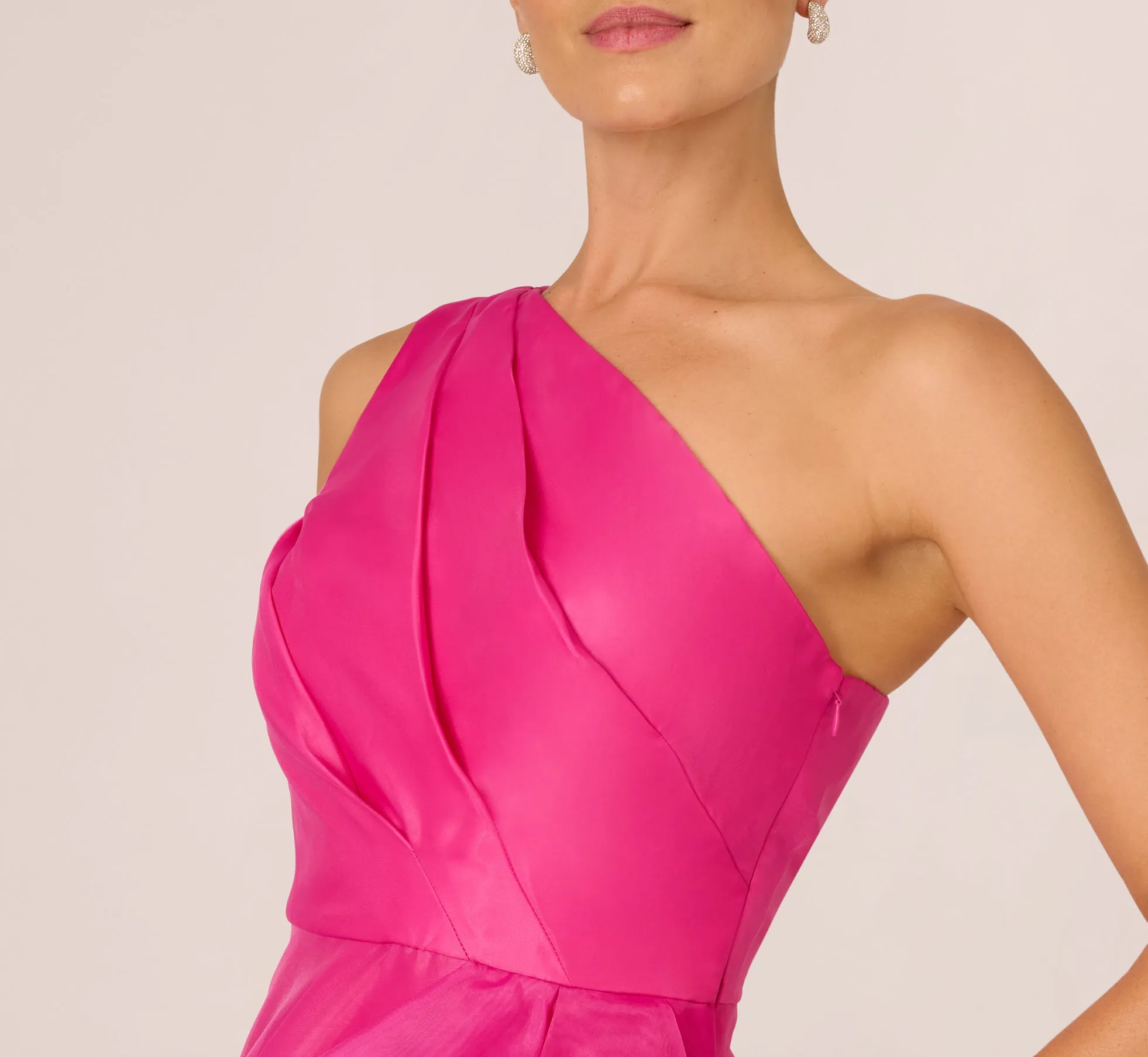 One Shoulder Tulle Cascade Gown In Lipstick sold by Adrianna Papell product image thumbnail 3