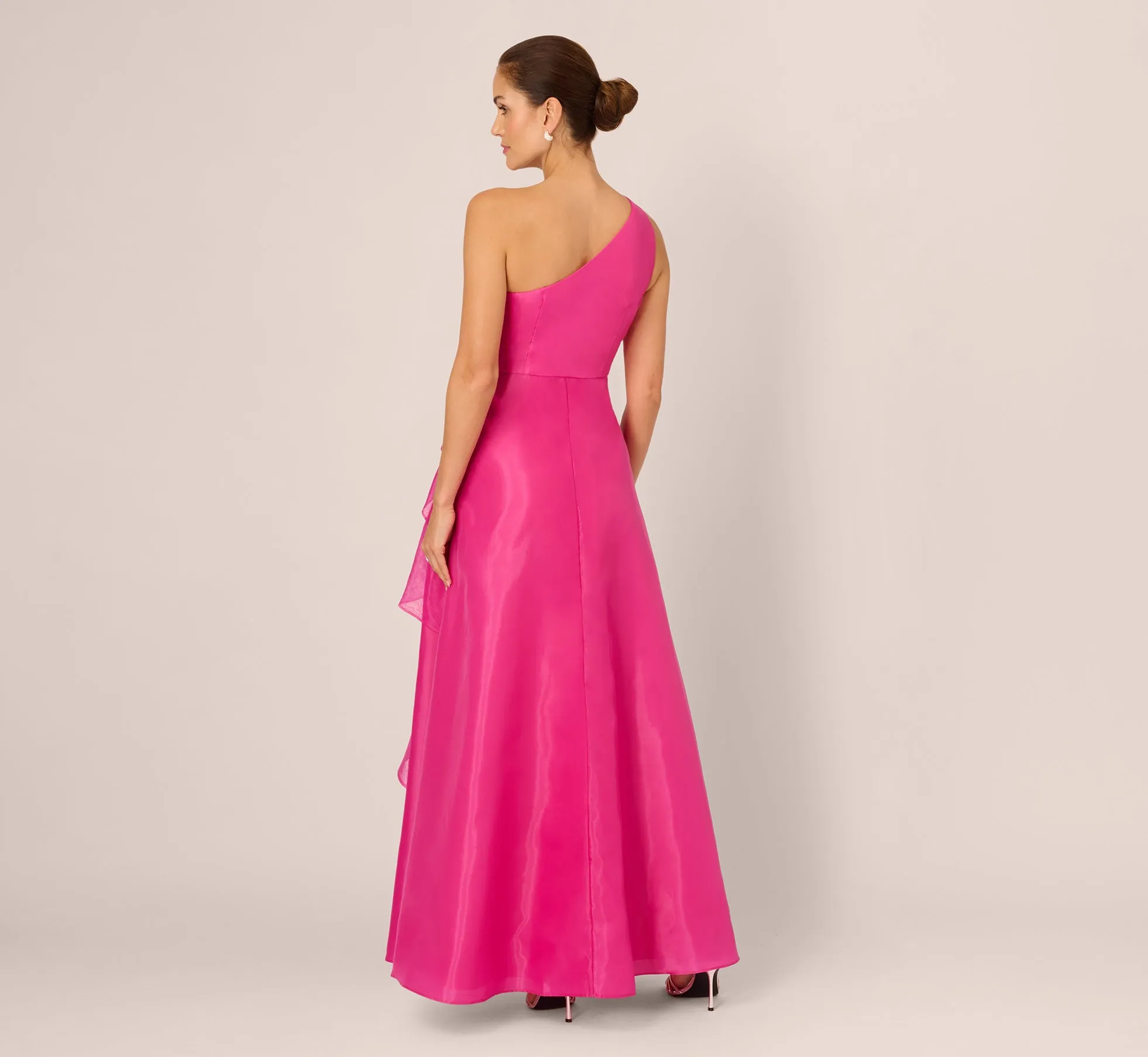 One Shoulder Tulle Cascade Gown In Lipstick sold by Adrianna Papell product image thumbnail 5