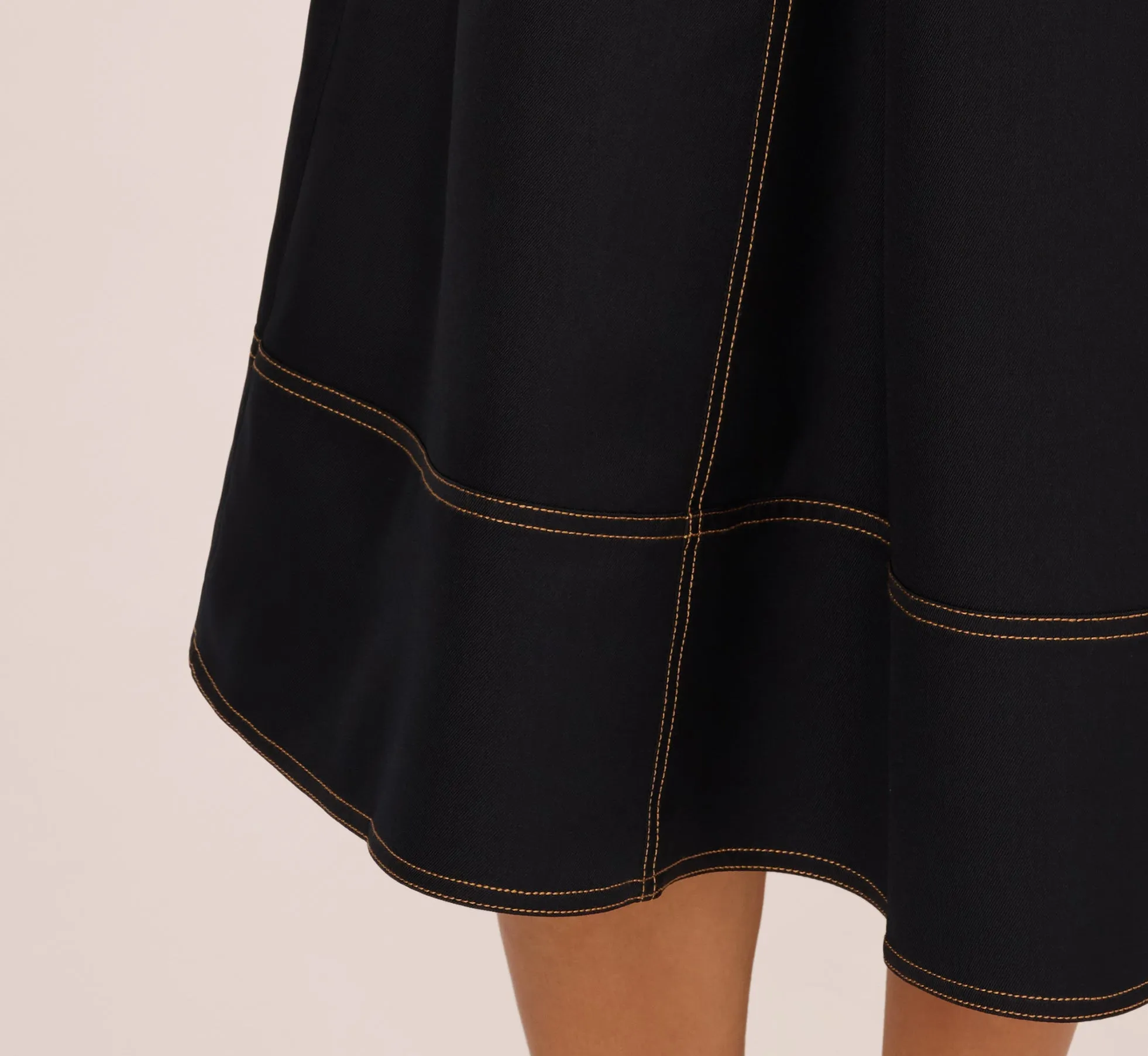 Contrast Stitching Drawstring Midi Skirt In Navy Khaki sold by Adrianna Papell product image thumbnail 4
