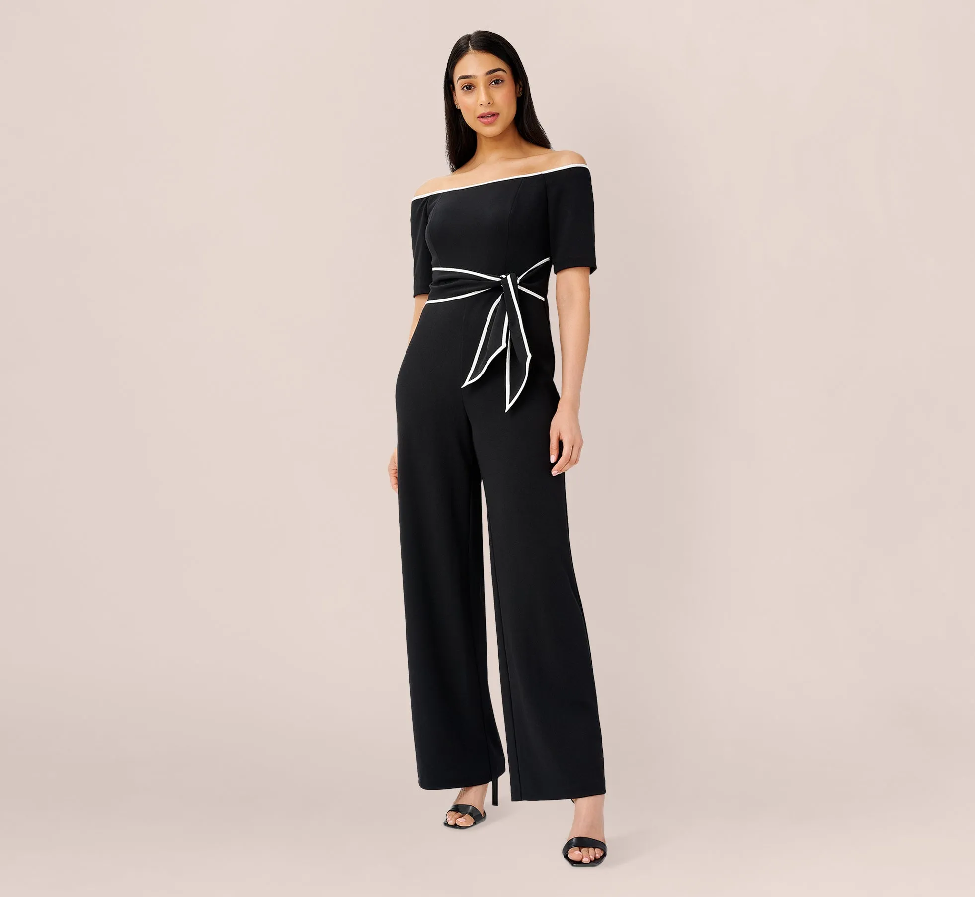 Knit Crepe Off-The-Shoulder Jumpsuit In Black sold by Adrianna Papell