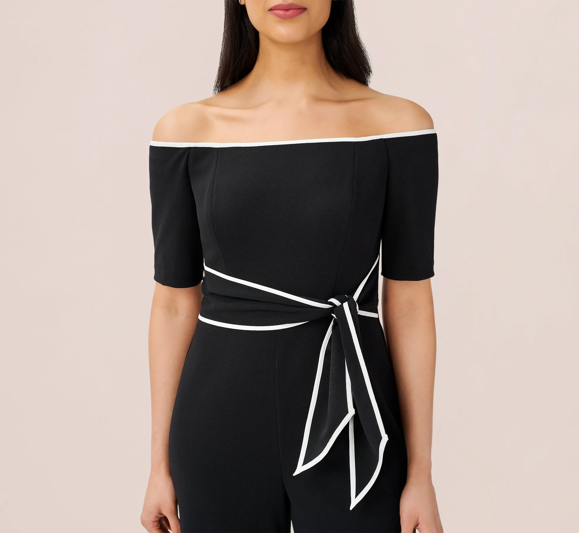 Knit Crepe Off-The-Shoulder Jumpsuit In Black sold by Adrianna Papell product image thumbnail 2