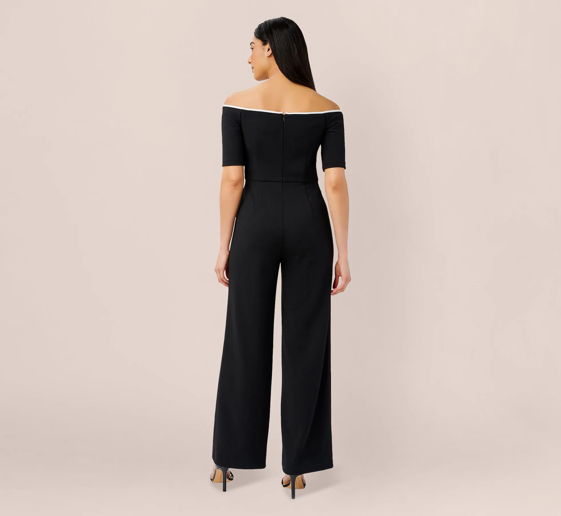 Knit Crepe Off-The-Shoulder Jumpsuit In Black sold by Adrianna Papell product image thumbnail 3