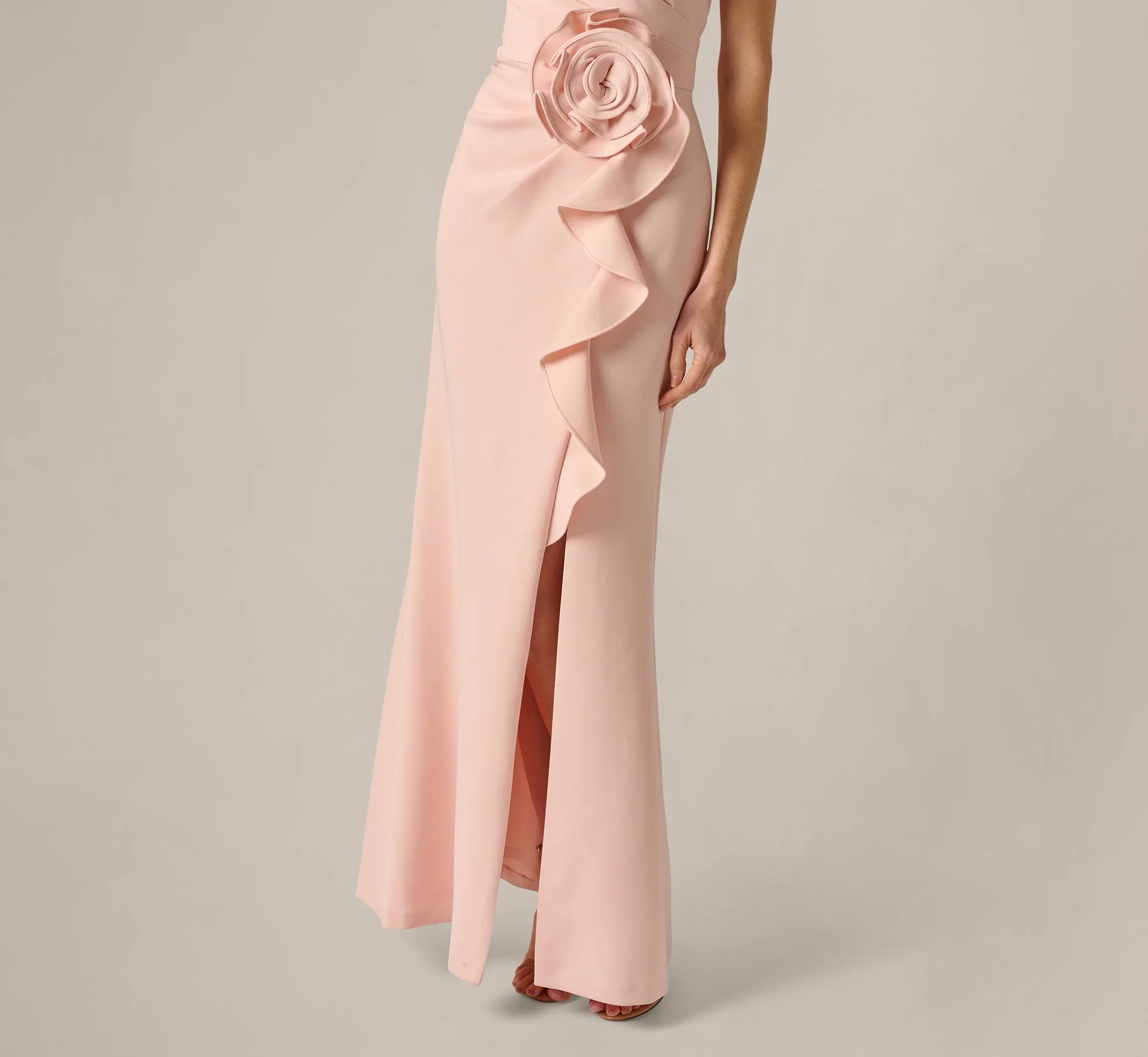 One Shoulder Stretch Rosette Gown In Blush Whisper sold by Adrianna Papell product image thumbnail 4