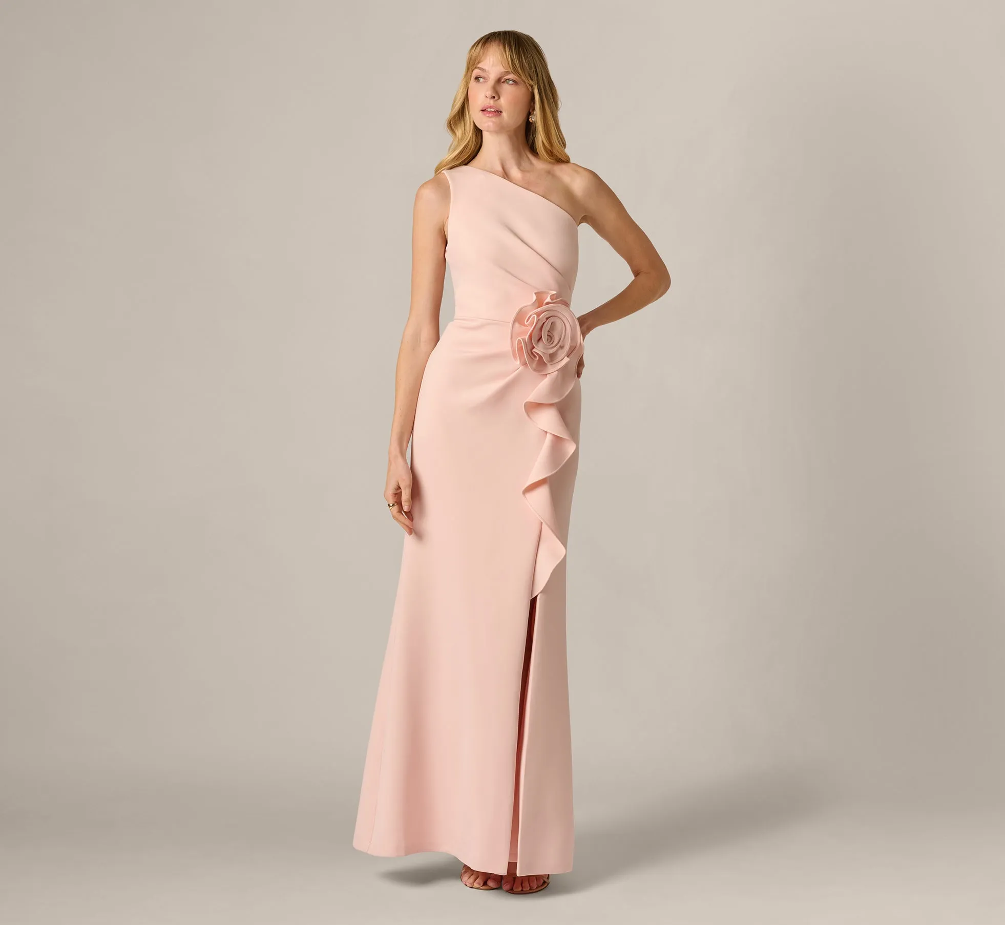 One Shoulder Stretch Rosette Gown In Blush Whisper sold by Adrianna Papell product image thumbnail 2