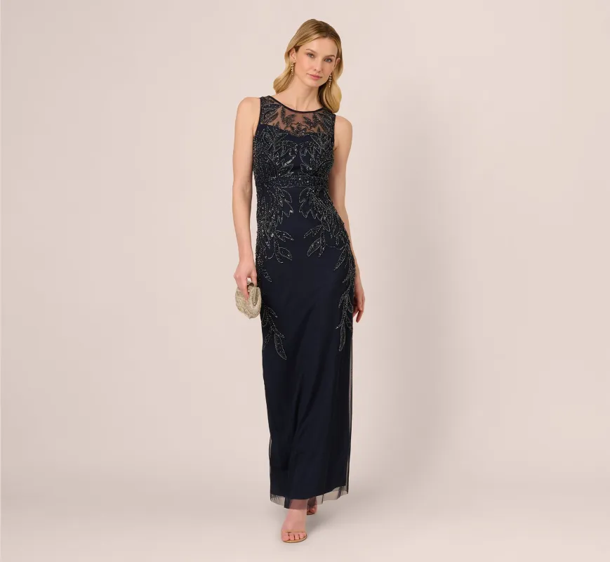 Adrianna Papell Hand-Beaded Sleeveless Slim Column Gown In Midnight sold by Adrianna Papell