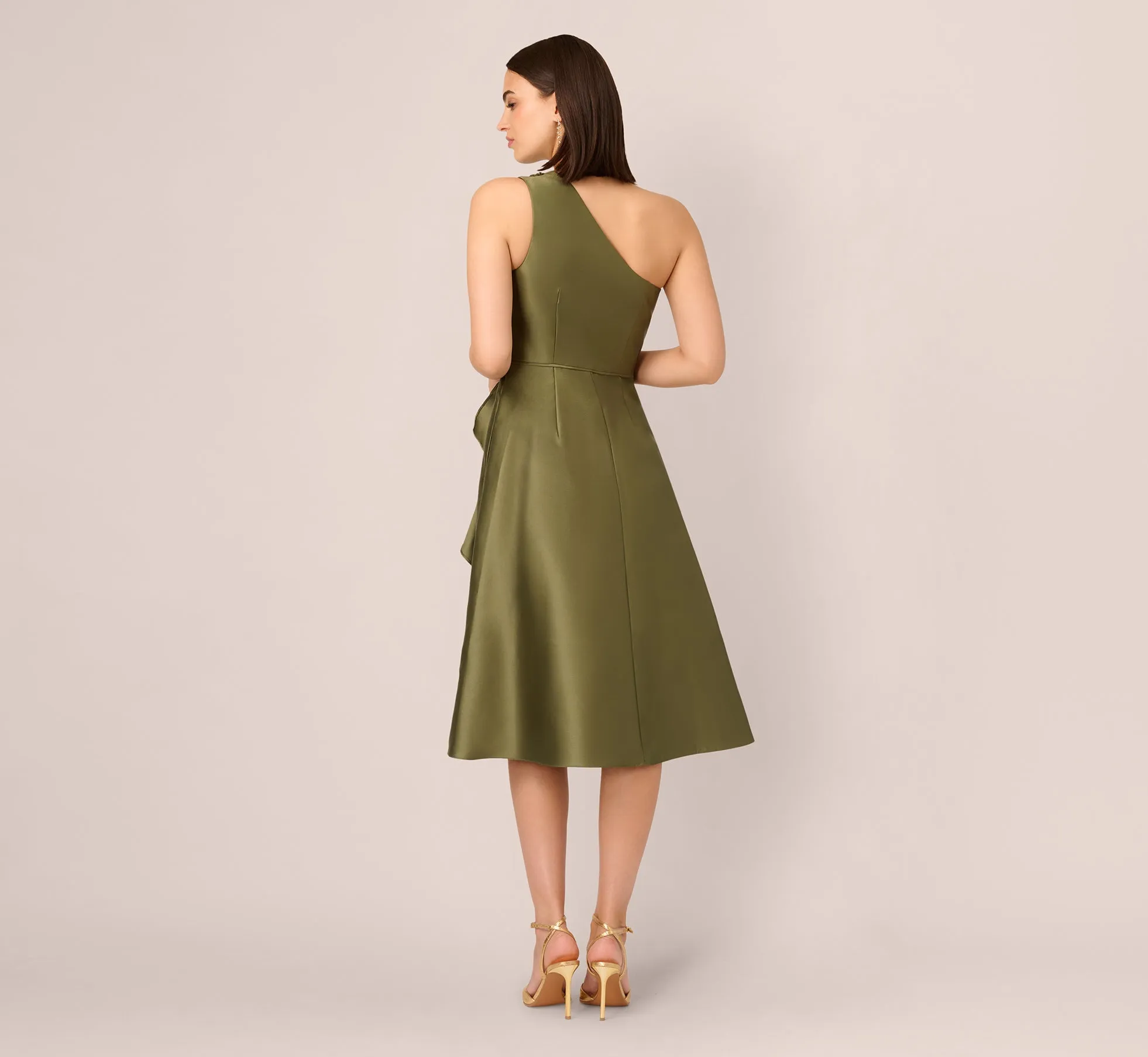 One Shoulder Beaded Detail Mikado Midi Dress In Jungle Olive sold by Adrianna Papell product image thumbnail 5