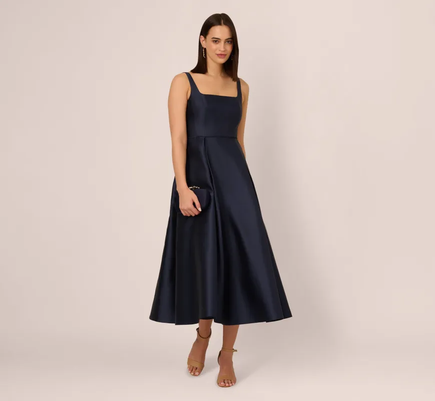 Mikado Sleeveless Square Neck Midi Dress In Midnight sold by Adrianna Papell