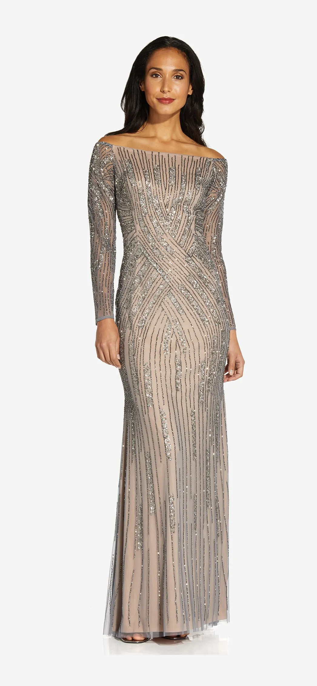 Hand Beaded Off Shoulder Gown In Sterling sold by Adrianna Papell