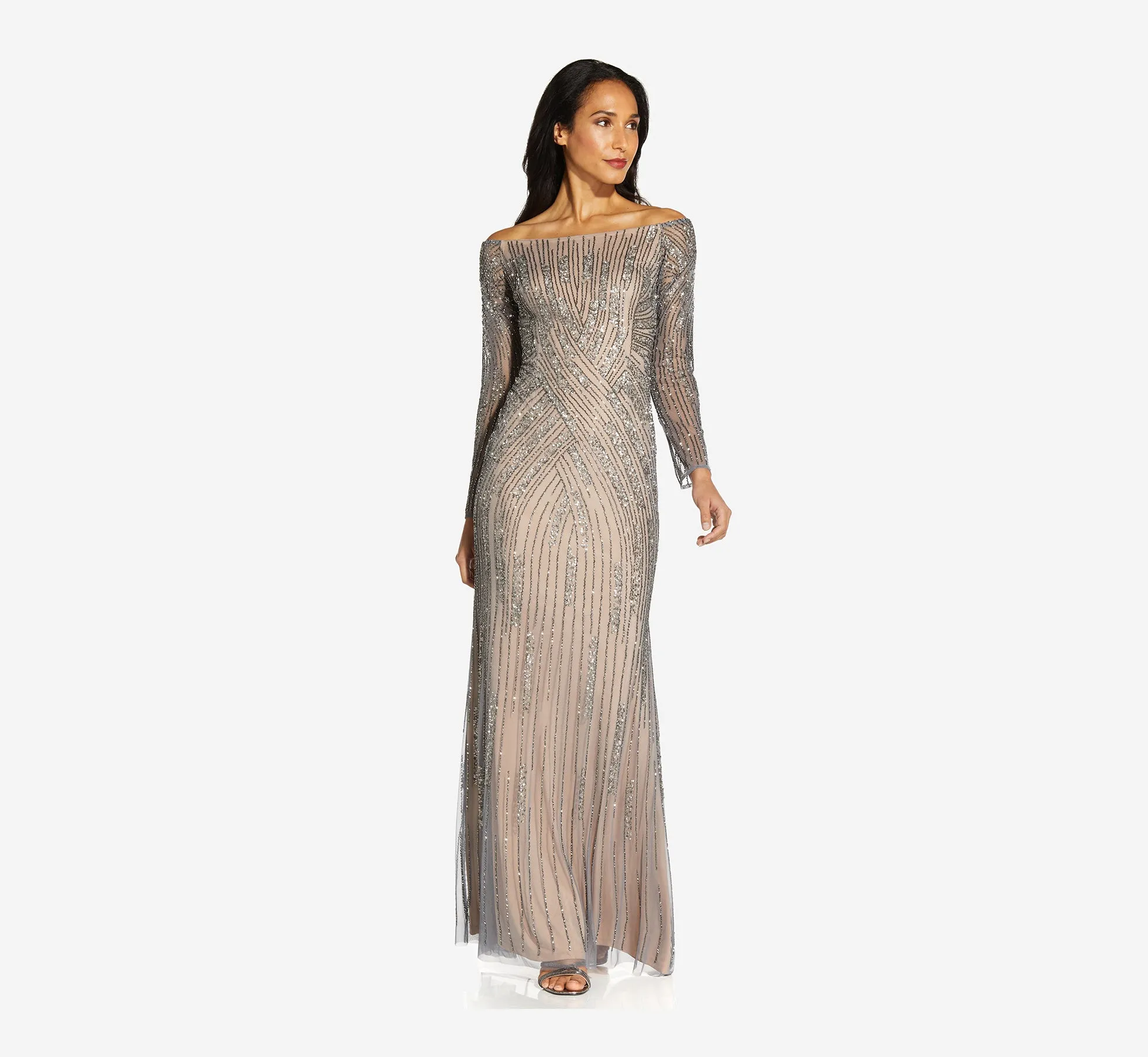 Hand Beaded Off Shoulder Gown In Sterling sold by Adrianna Papell product image thumbnail 3