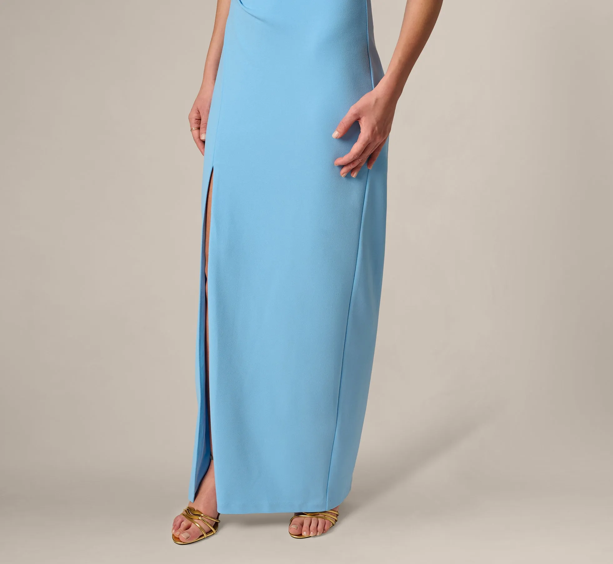 Beaded One Shoulder Stretch Column Gown In Waterfall sold by Adrianna Papell product image thumbnail 3