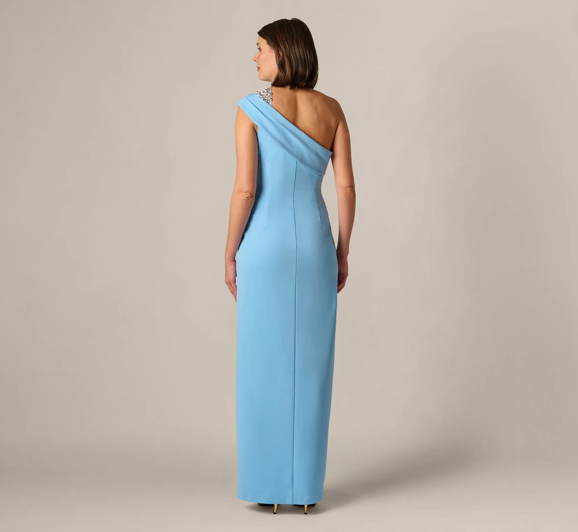 Beaded One Shoulder Stretch Column Gown In Waterfall sold by Adrianna Papell product image thumbnail 5
