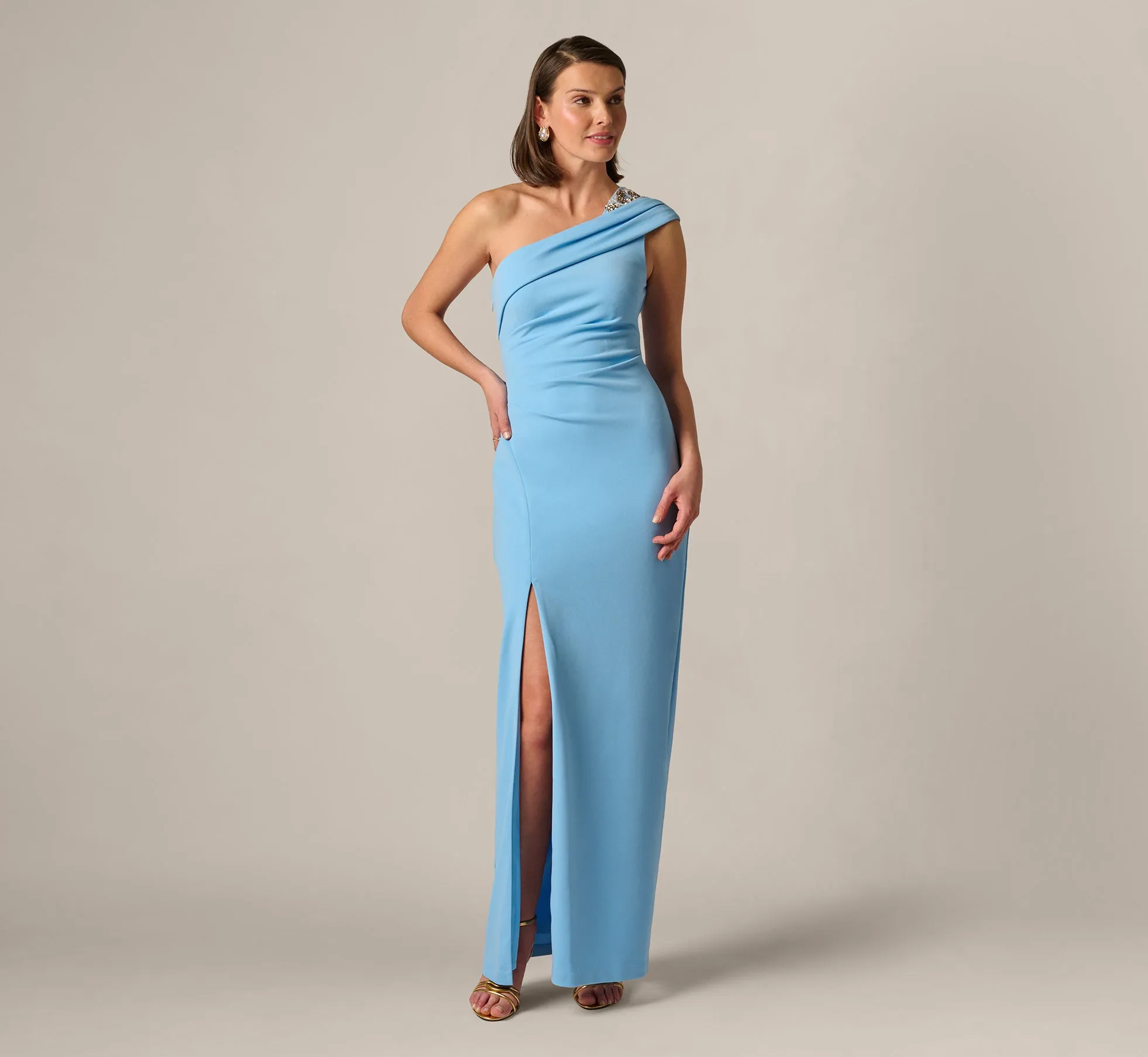 Beaded One Shoulder Stretch Column Gown In Waterfall sold by Adrianna Papell product image thumbnail 2