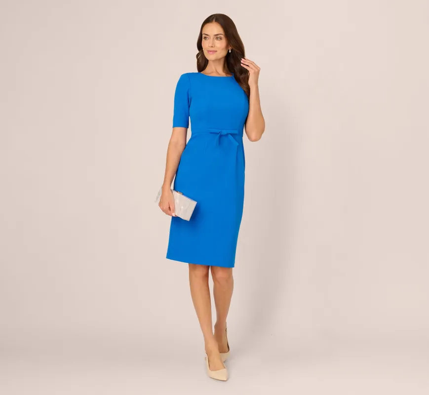 Short Sleeve Bow Waist Sheath Dress In Cool Cobalt sold by Adrianna Papell