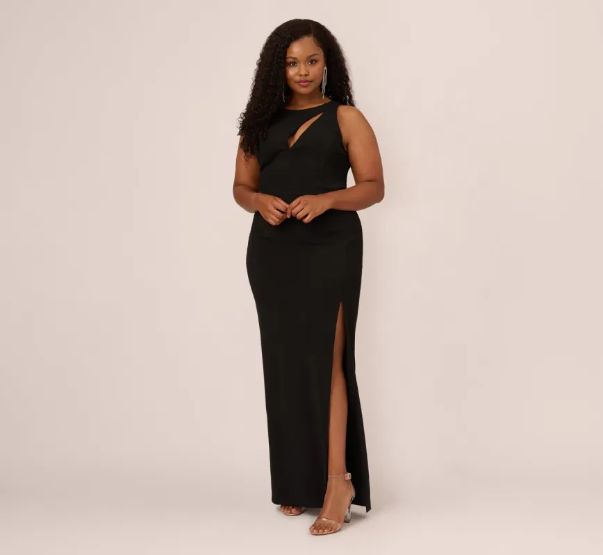 Plus Size Knit Crepe Sleeveless Column Gown With Cutout Neckline In Black sold by Adrianna Papell