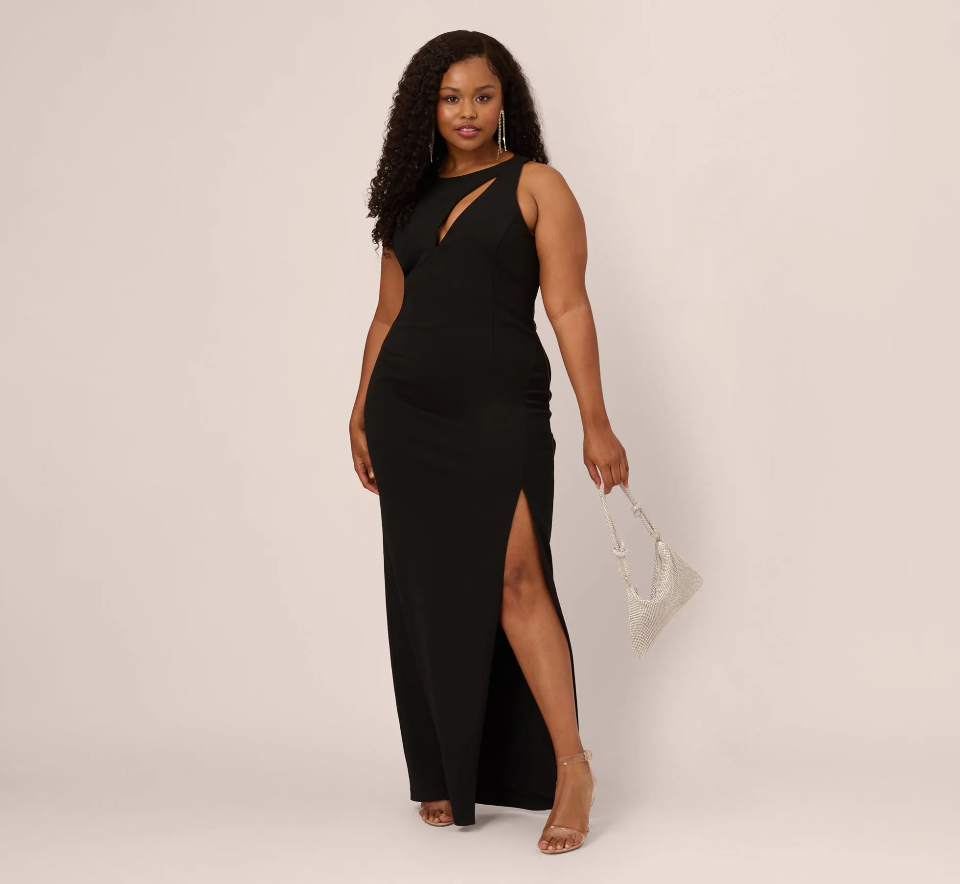 Plus Size Knit Crepe Sleeveless Column Gown With Cutout Neckline In Black sold by Adrianna Papell product image thumbnail 2