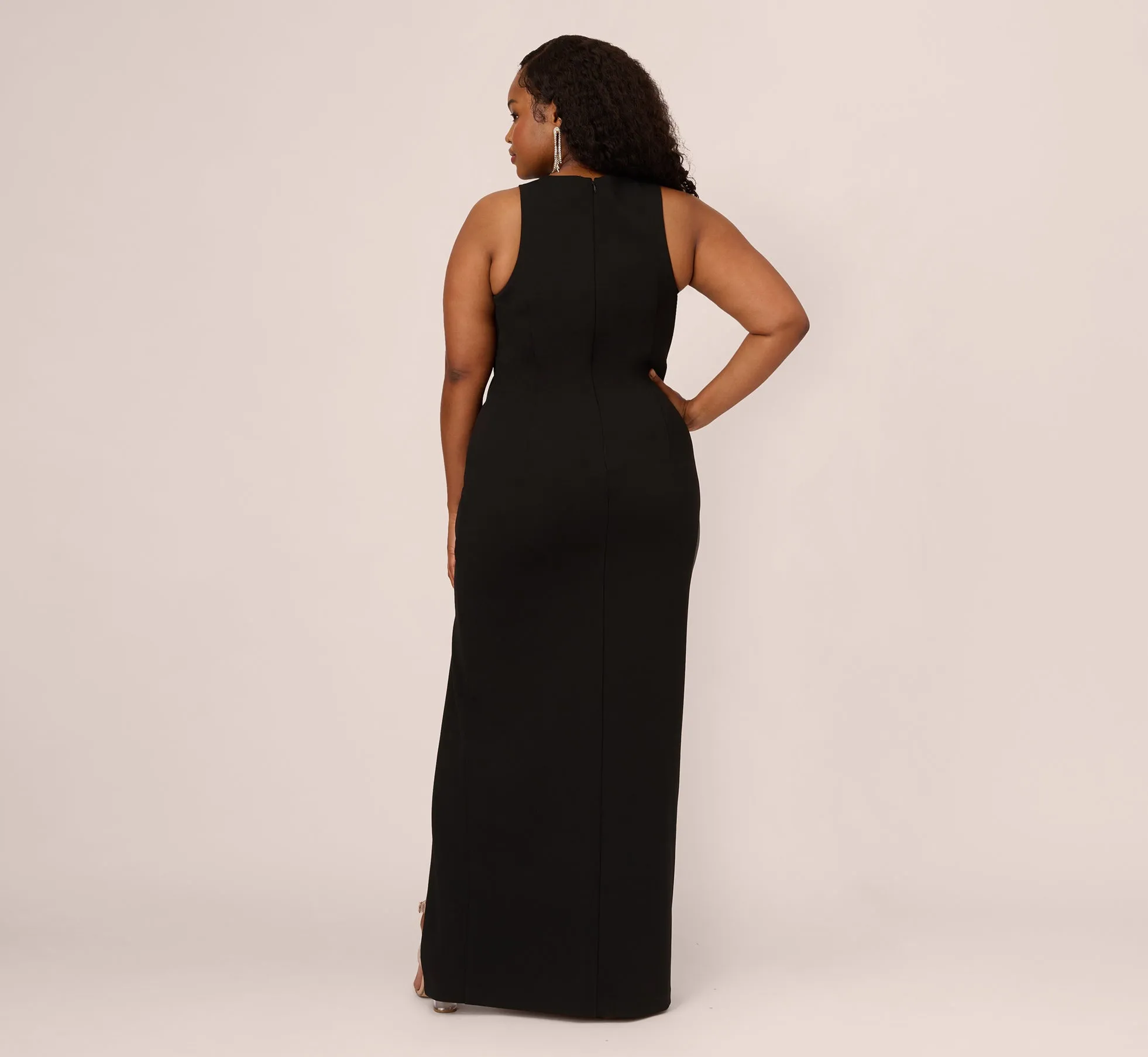 Plus Size Knit Crepe Sleeveless Column Gown With Cutout Neckline In Black sold by Adrianna Papell product image thumbnail 4
