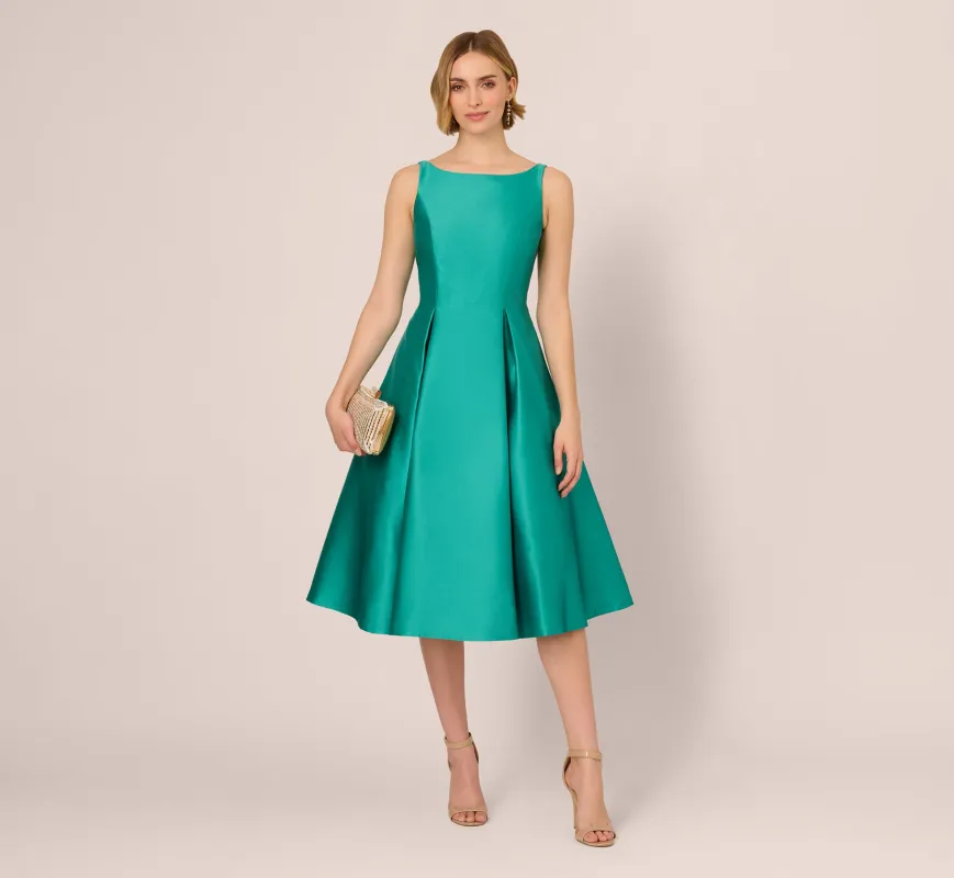 Sleeveless Mikado Fit And Flare Midi Dress With V-Back In Botanic Green sold by Adrianna Papell