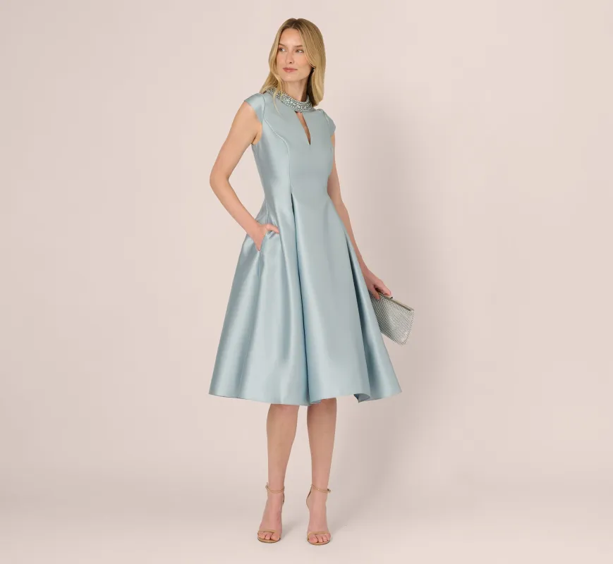 Key Hole Mikado Cap Sleeve Midi Dress In Aqua Dust sold by Adrianna Papell