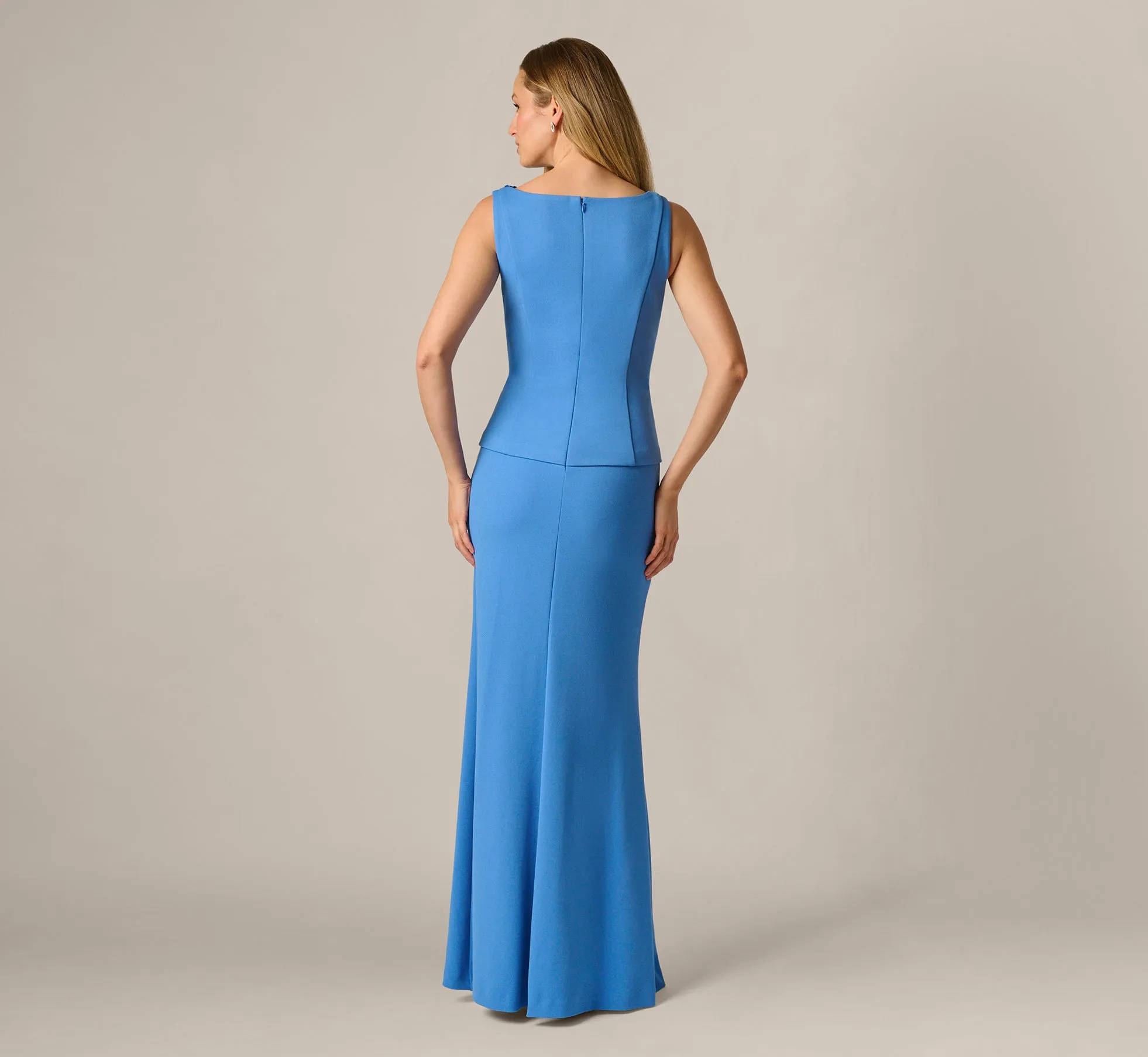 3D Floral Peplum Stretch Mermaid Gown In Cool Water sold by Adrianna Papell product image thumbnail 5