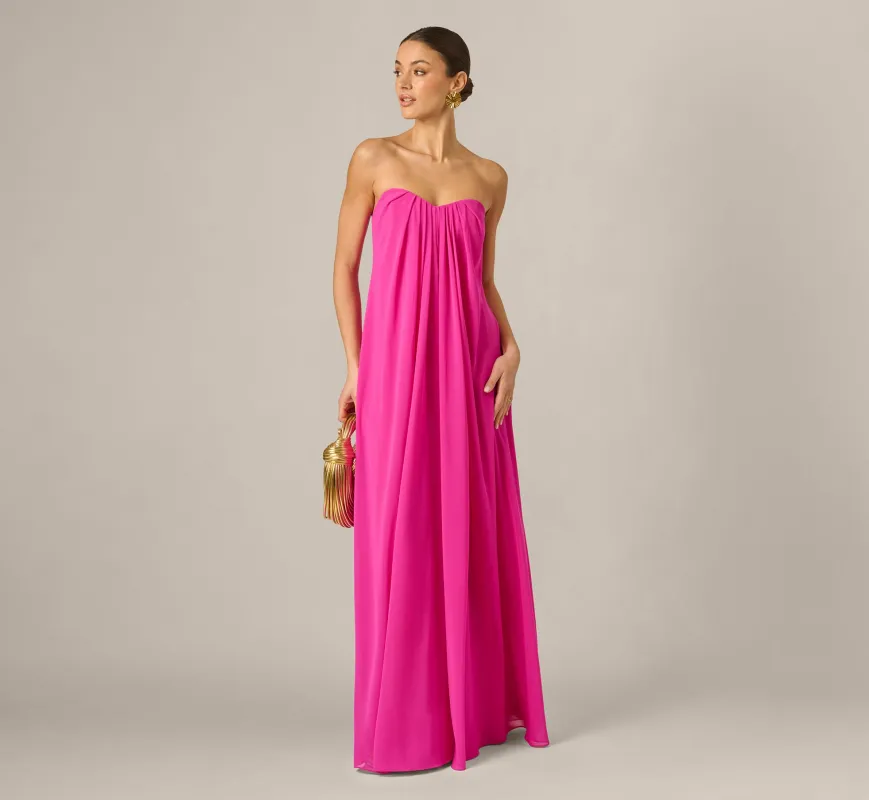 Strapless Chiffon Trapeze Gown In Pink Flame sold by Adrianna Papell