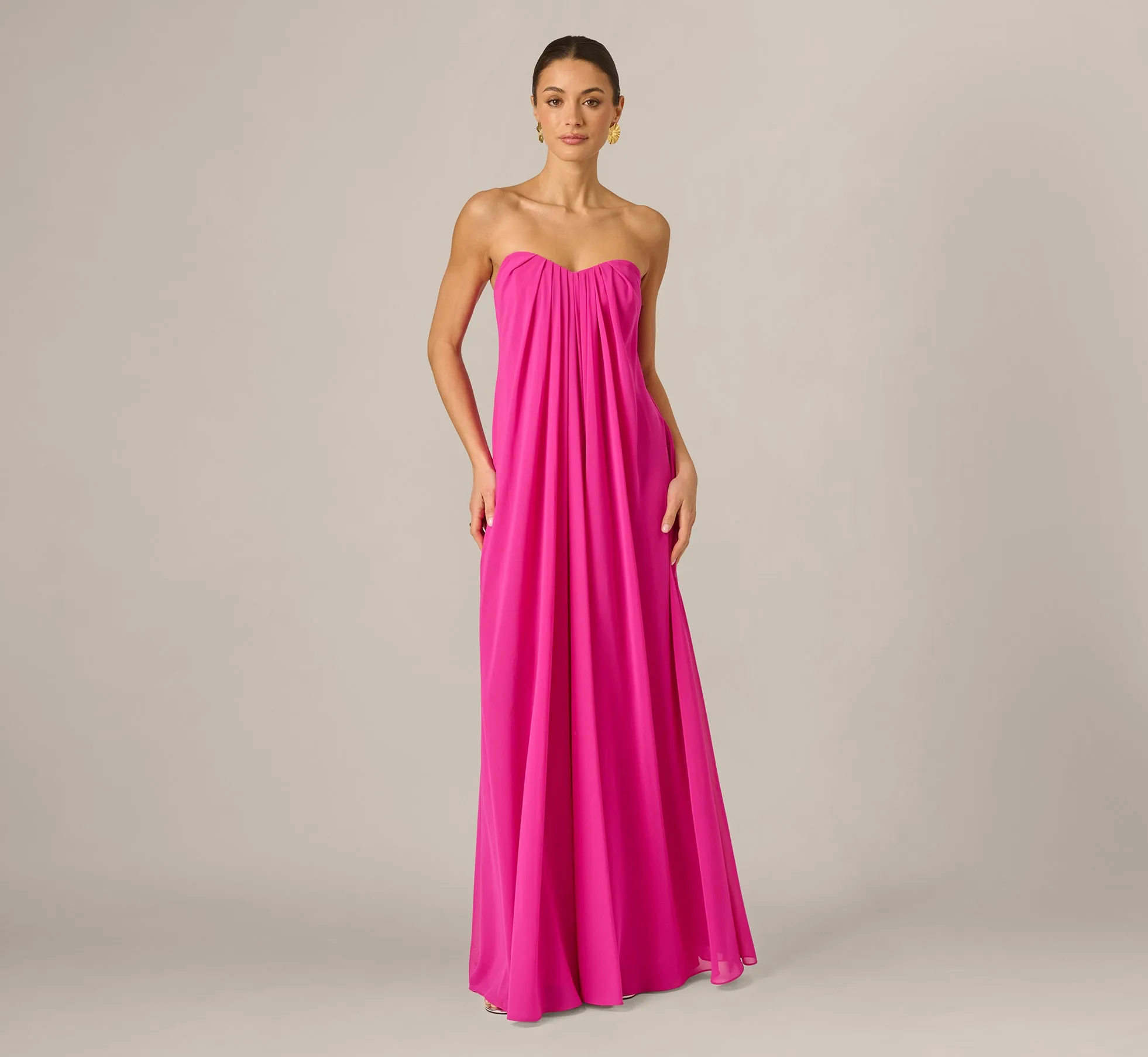 Strapless Chiffon Trapeze Gown In Pink Flame sold by Adrianna Papell product image thumbnail 2