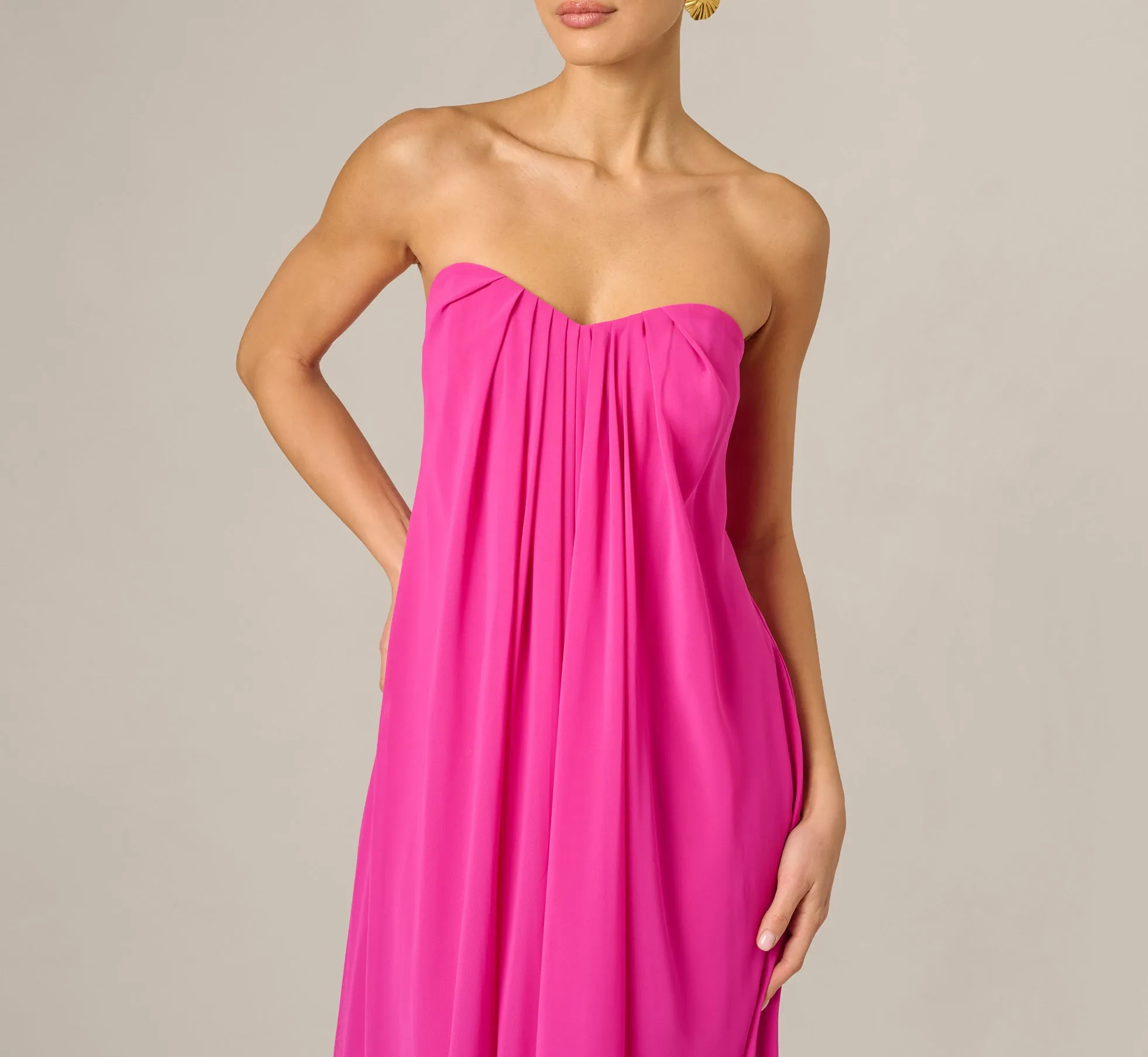Strapless Chiffon Trapeze Gown In Pink Flame sold by Adrianna Papell product image thumbnail 3