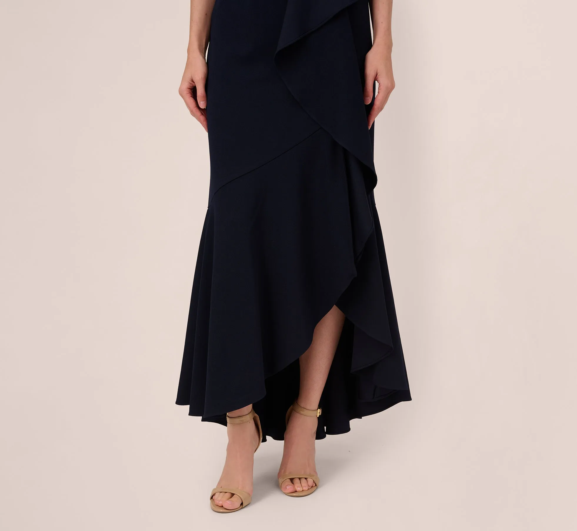 One Shoulder Ruffled Crepe Gown With Beaded Accent In Midnight sold by Adrianna Papell product image thumbnail 4