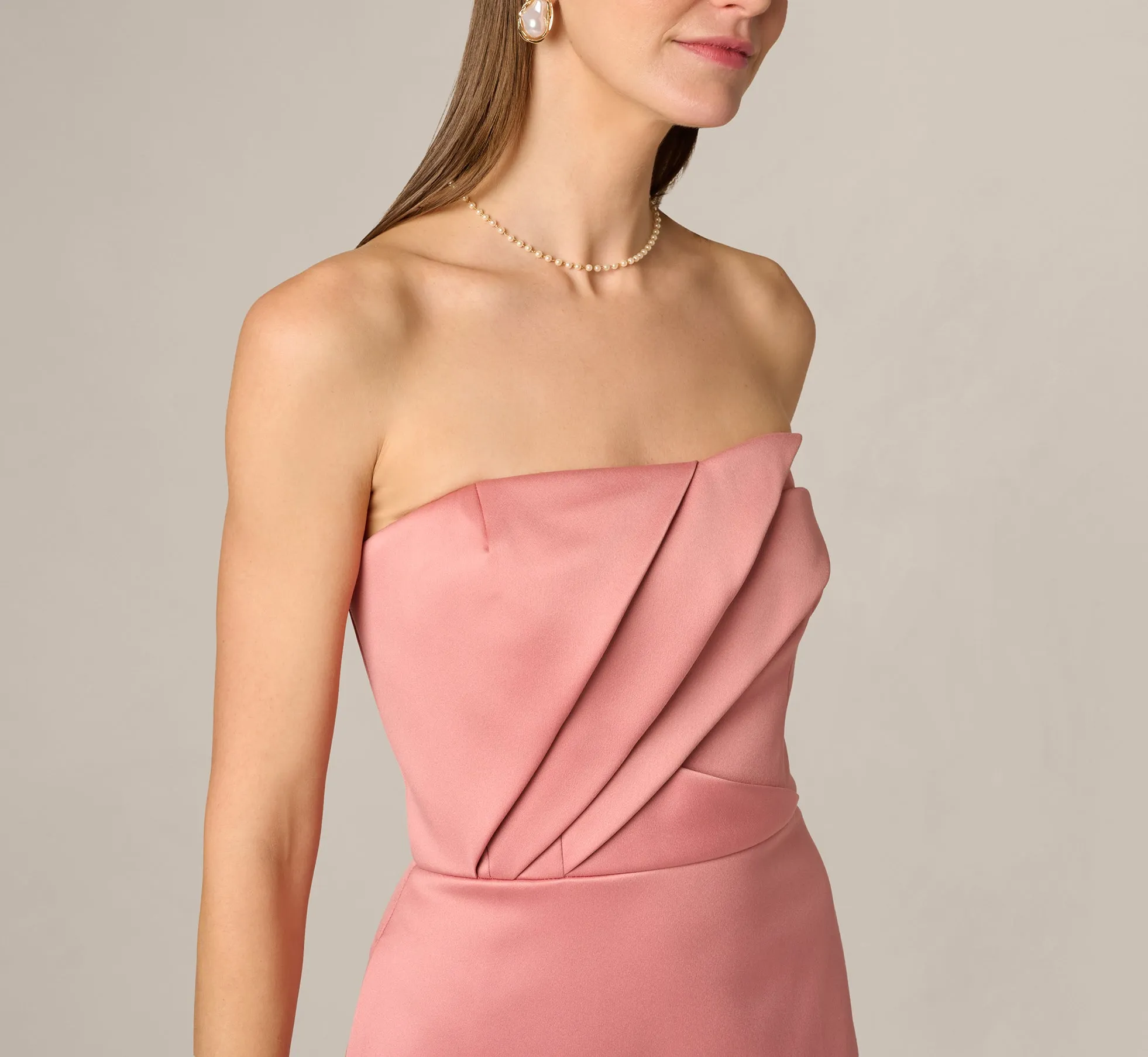 Strapless Duchess Satin Pleated Gown In Rose sold by Adrianna Papell product image thumbnail 4
