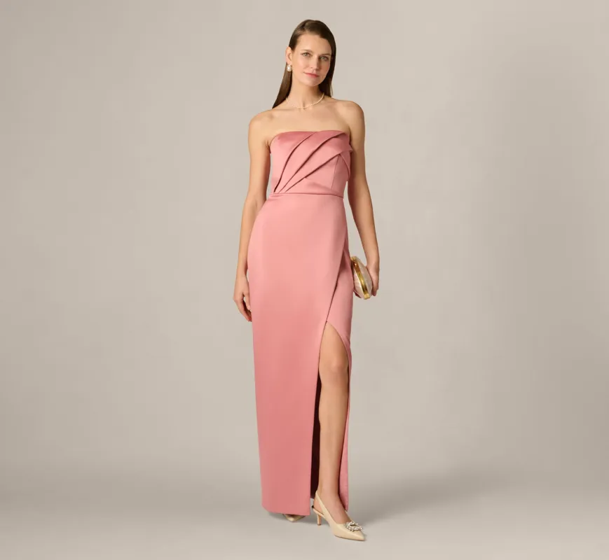 Strapless Duchess Satin Pleated Gown In Rose sold by Adrianna Papell