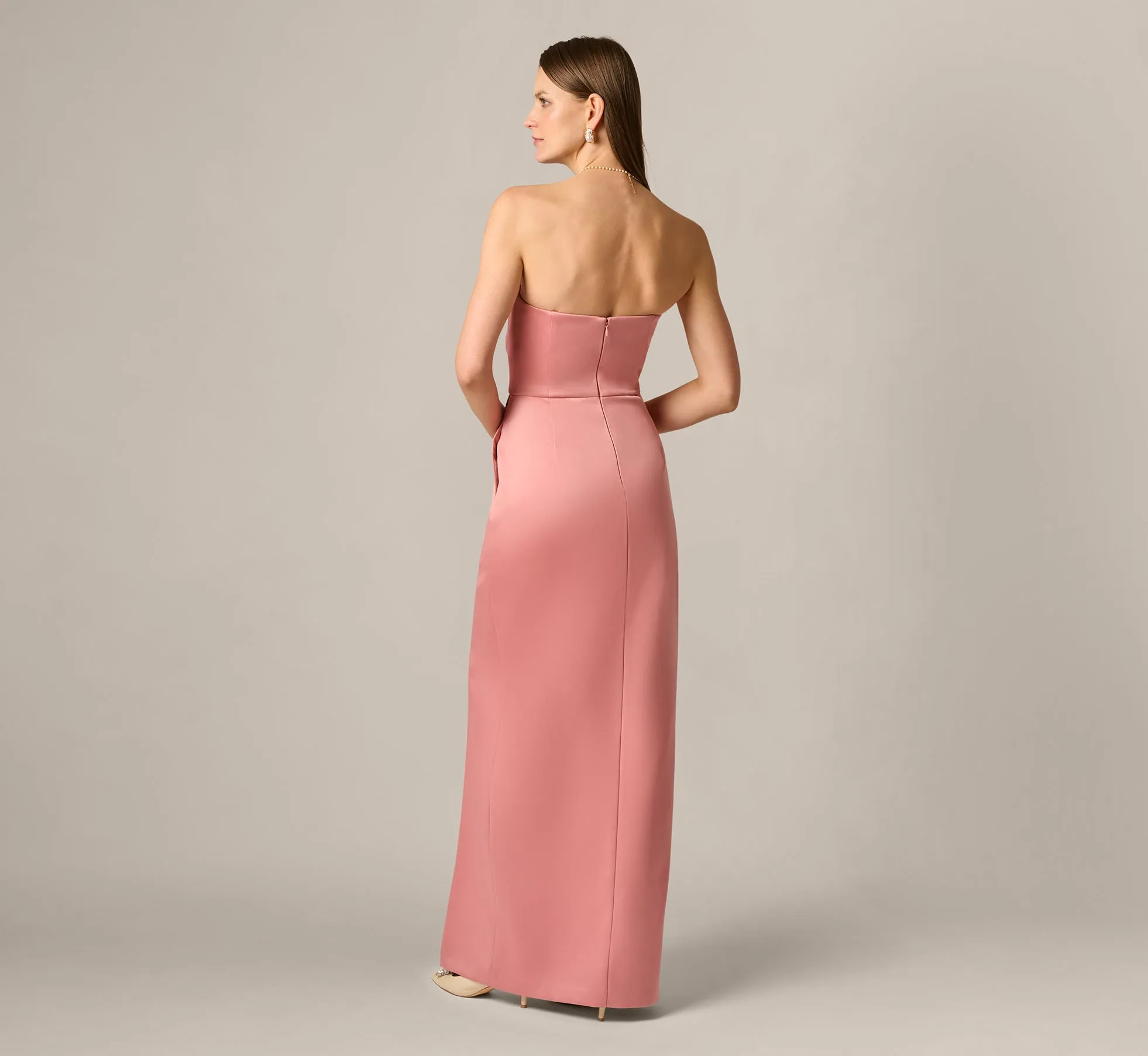 Strapless Duchess Satin Pleated Gown In Rose sold by Adrianna Papell product image thumbnail 5