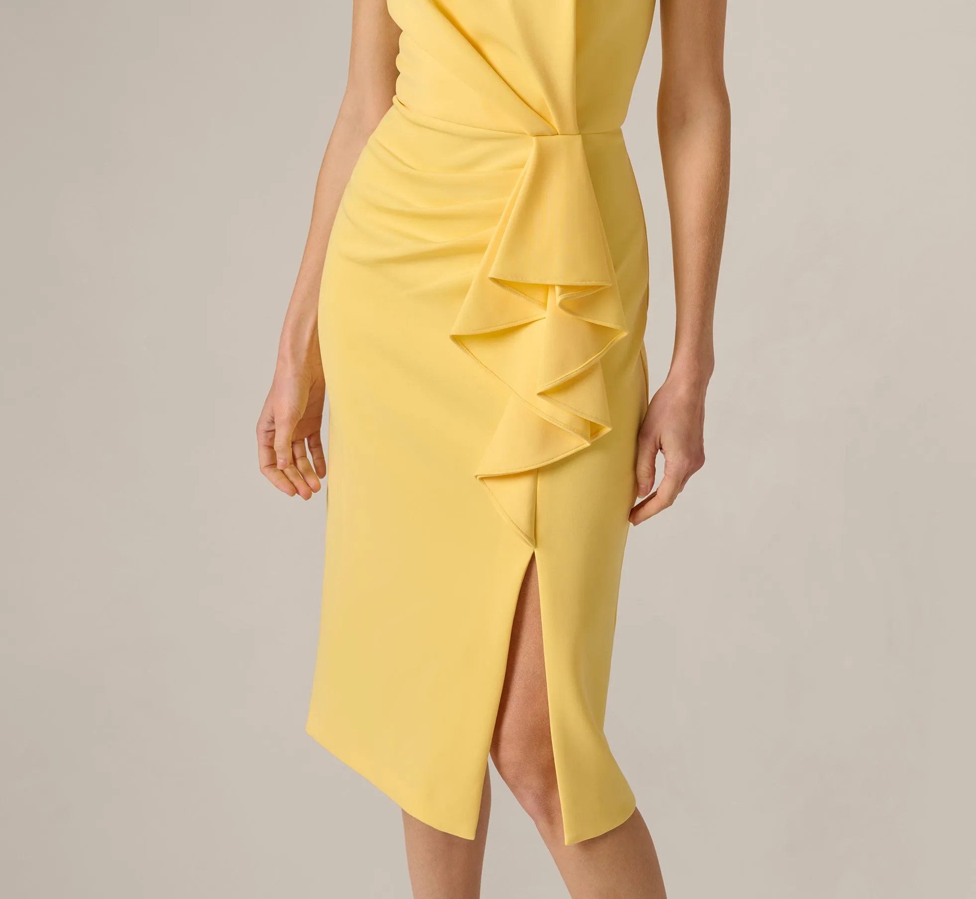 Sleeveless Draped Stretch Sheath Dress In Warm Sun sold by Adrianna Papell product image thumbnail 4