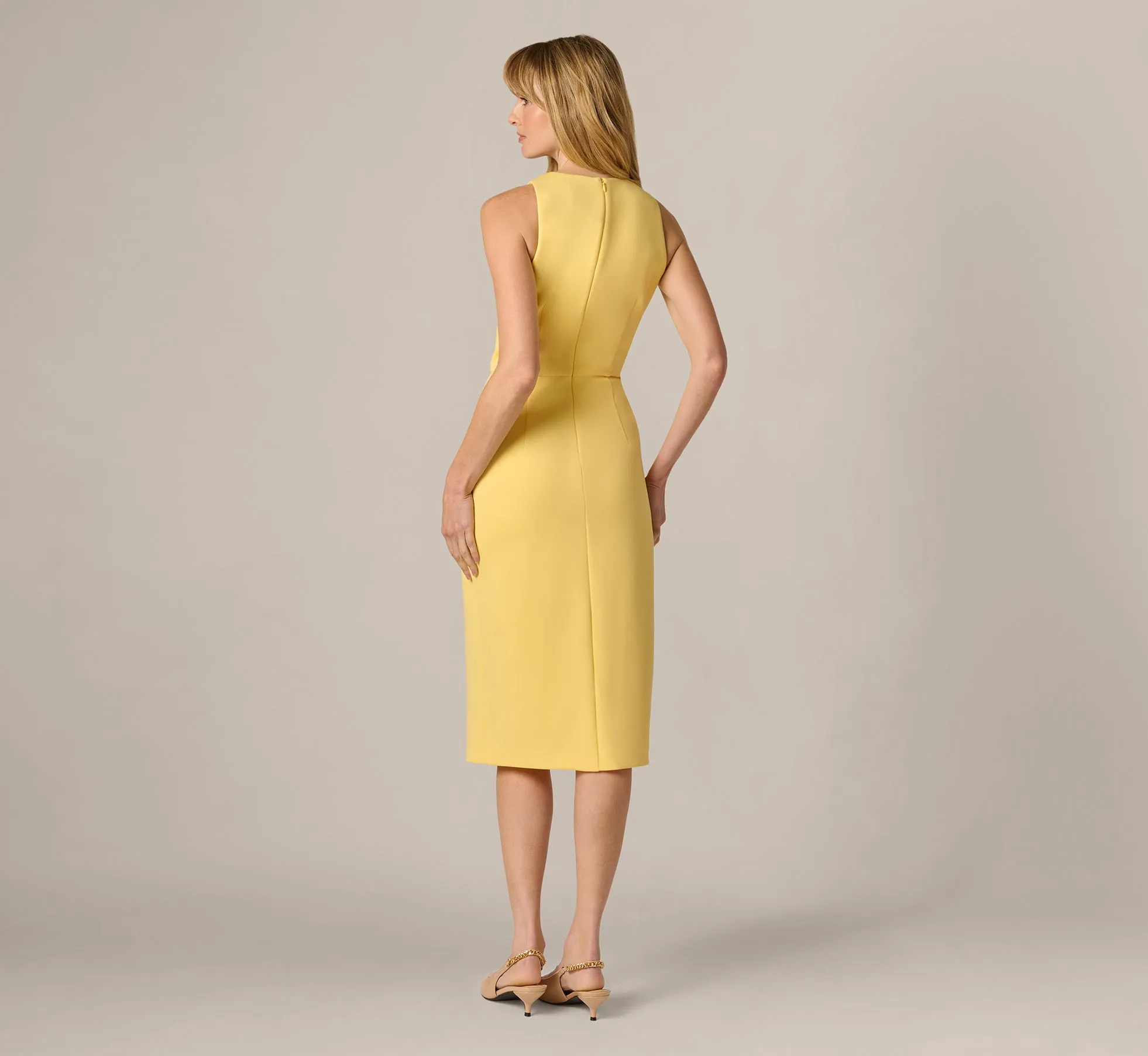 Sleeveless Draped Stretch Sheath Dress In Warm Sun sold by Adrianna Papell product image thumbnail 5