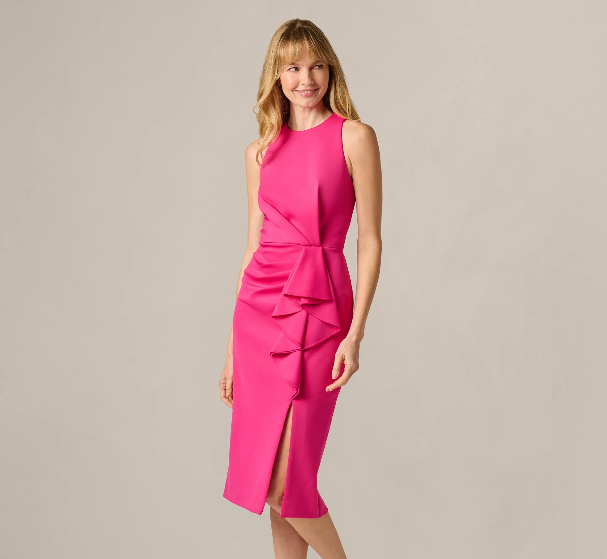 Sleeveless Draped Stretch Sheath Dress In Lipstick Pink sold by Adrianna Papell product image thumbnail 2