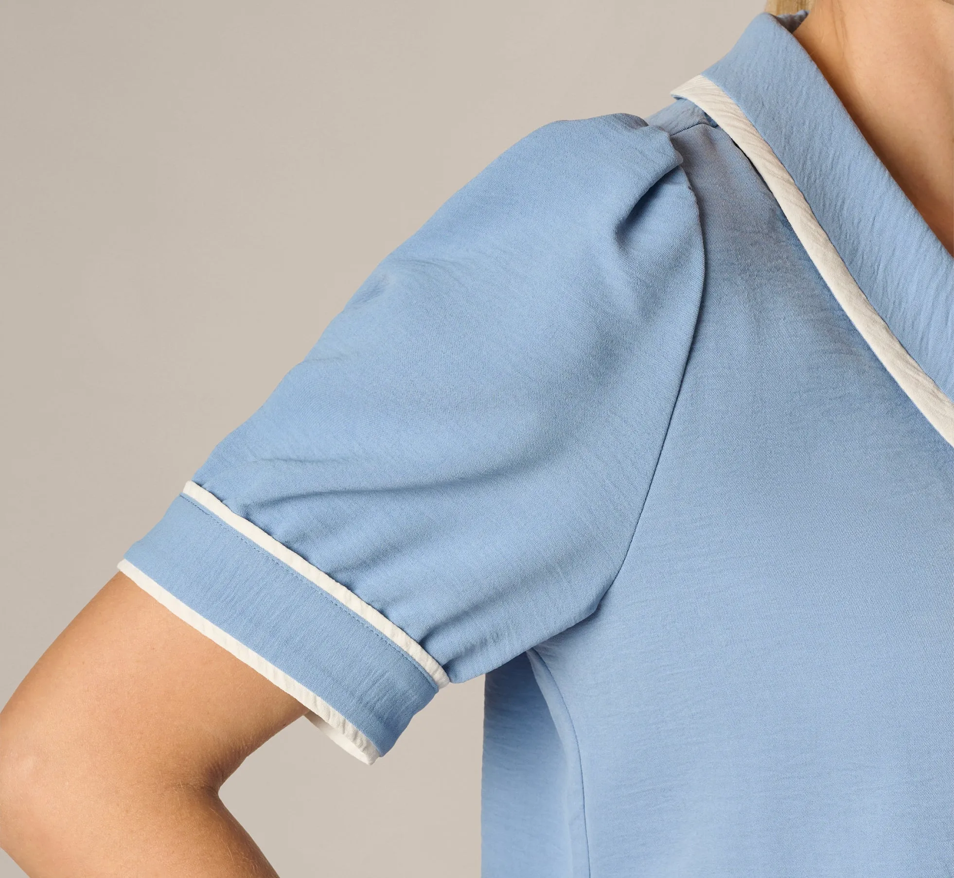 Puff Sleeve Sailor Collar Blouse In Rainwashed Ivory sold by Adrianna Papell product image thumbnail 5