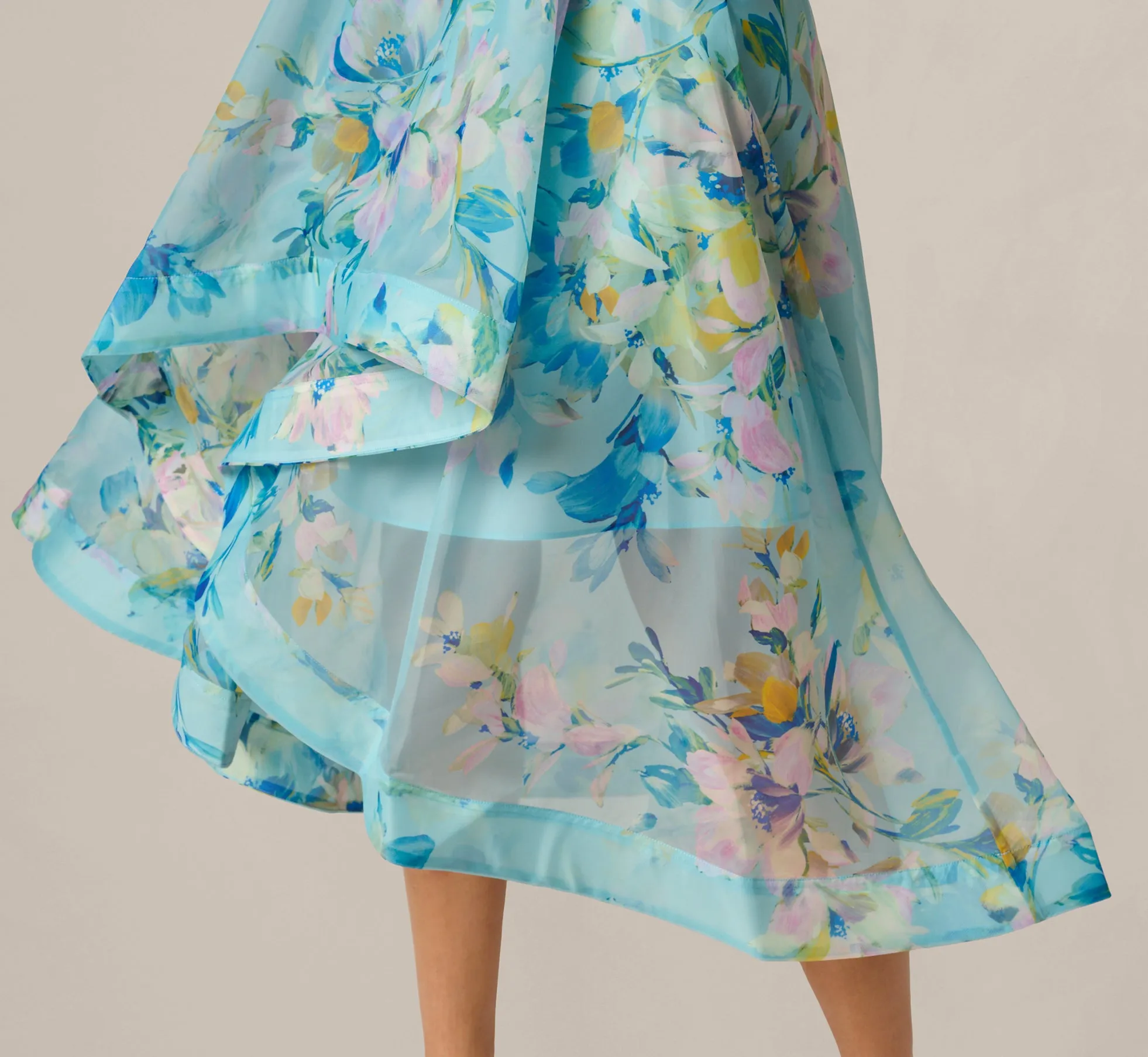 Off Shoulder Floral Organza High Low Midi Dress In Blue Multi sold by Adrianna Papell product image thumbnail 4